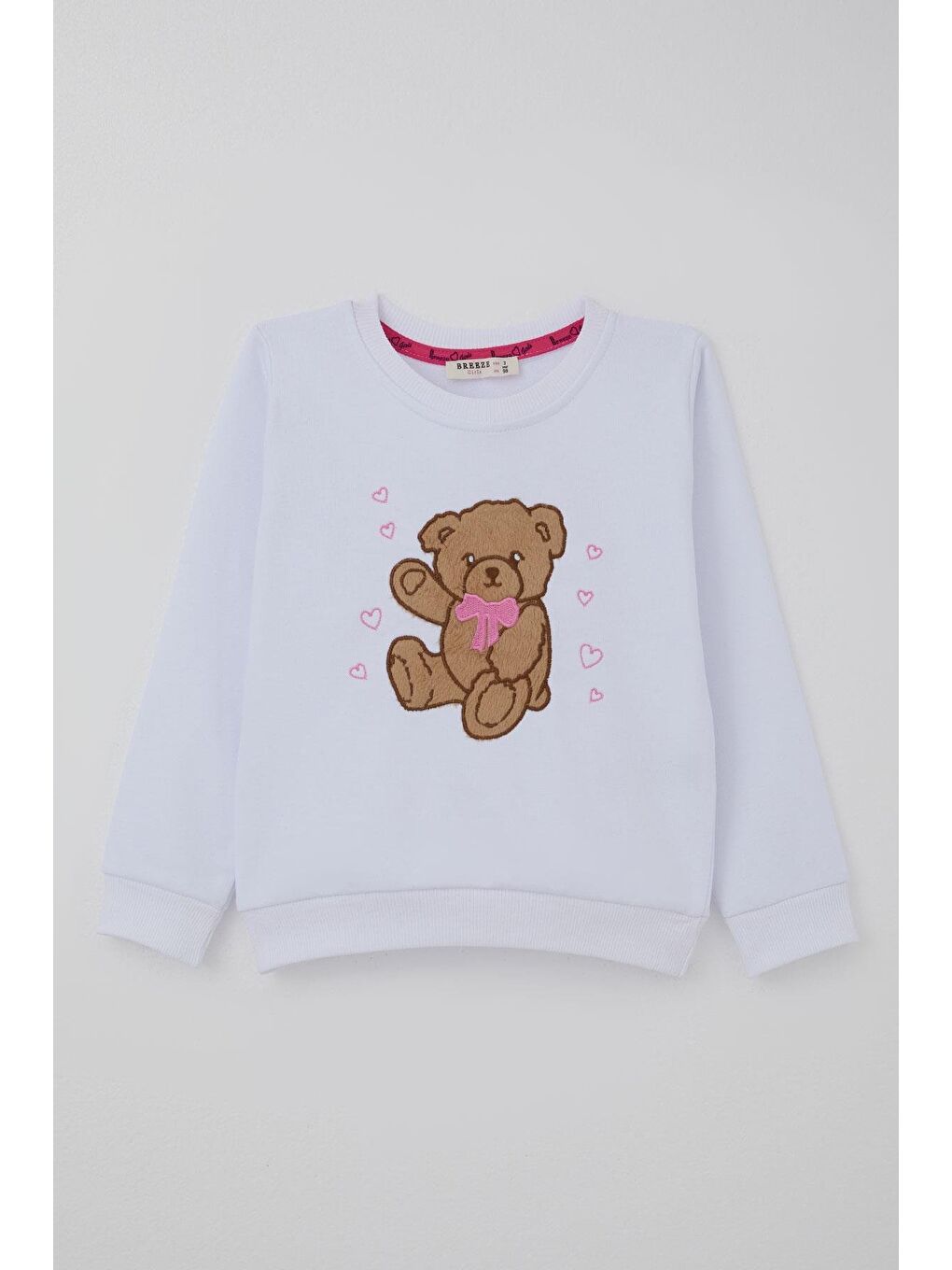Kız Çocuk Eşofman Takımı Sevgi Temalı Mutlu Ayıcık Nakışlı Beyaz (3-7 Yaş)-1
