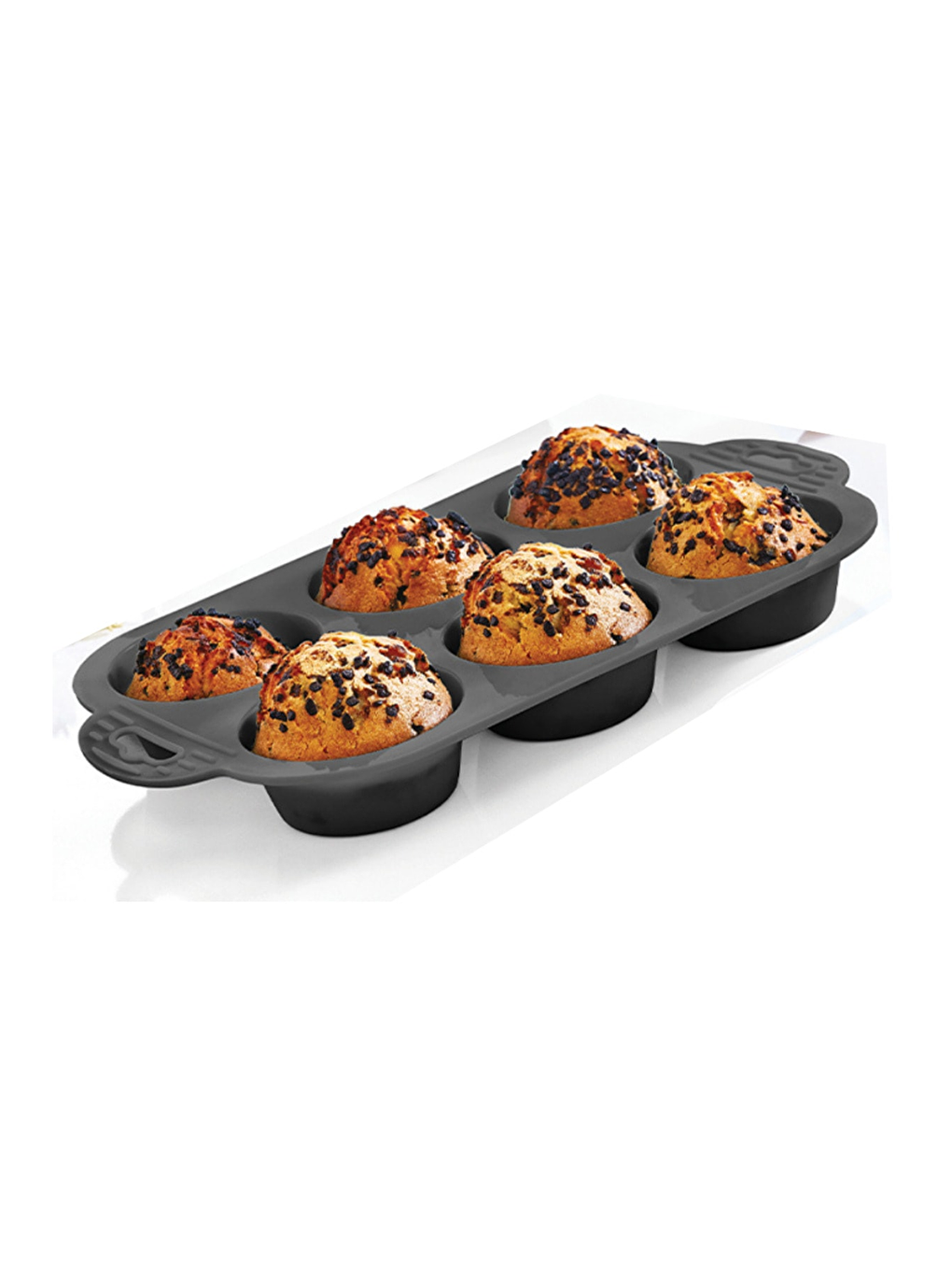 Tek Parça Antrasit 6'lı Silikon Mini Kek Kalıbı - Muffin Kalıbı 6lı Kalıp Göbekli Kek Kalıbı 24x16cm-2