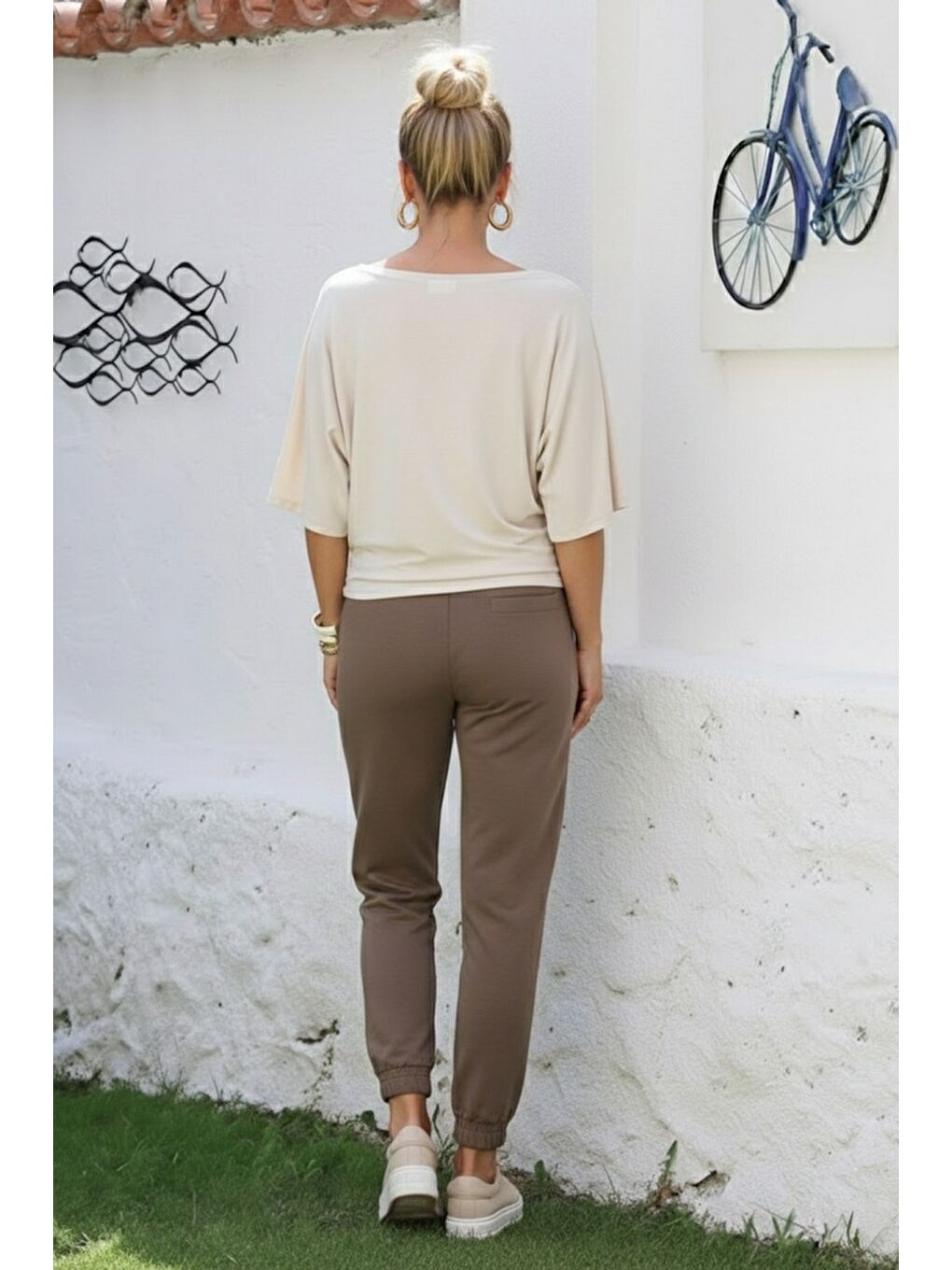 Kahverengi Açık Kahve Kemer Tokalı Lastikli Bel Lastikli Paça Casual Gabardin Dokuma Pantolon 100 55-4