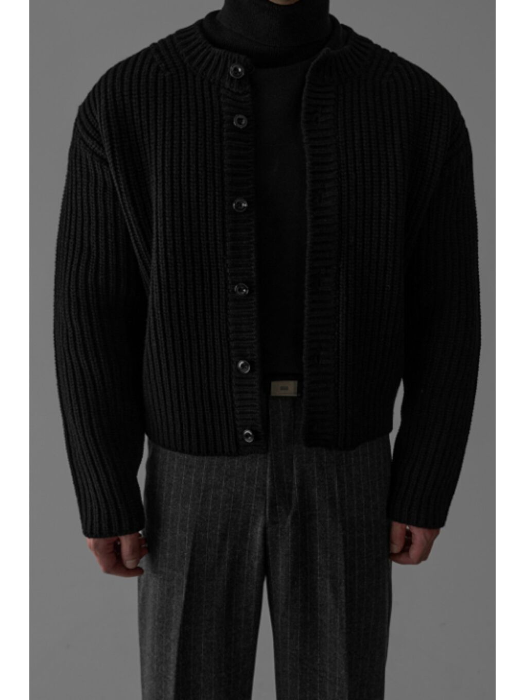 Siyah Erkek Slim Fit Pamuklu Yuvarlak Yaka Düğmeli Hırka-4