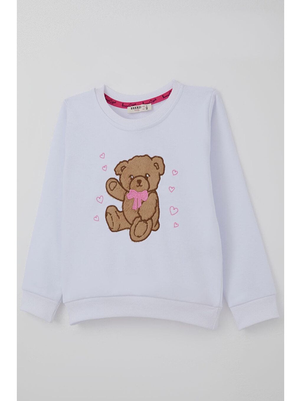 Kız Çocuk Eşofman Takımı Sevgi Temalı Mutlu Ayıcık Nakışlı Beyaz (3-7 Yaş)-5