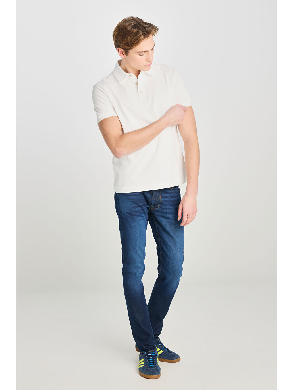 %100 Pamuk Regular Fit Normal Kesim Ekru Polo Yaka Tişört-2