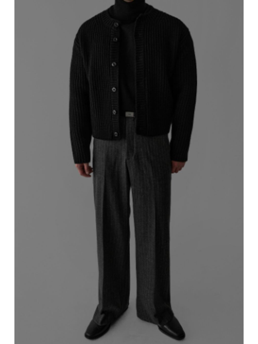 Siyah Erkek Slim Fit Pamuklu Yuvarlak Yaka Düğmeli Hırka-5