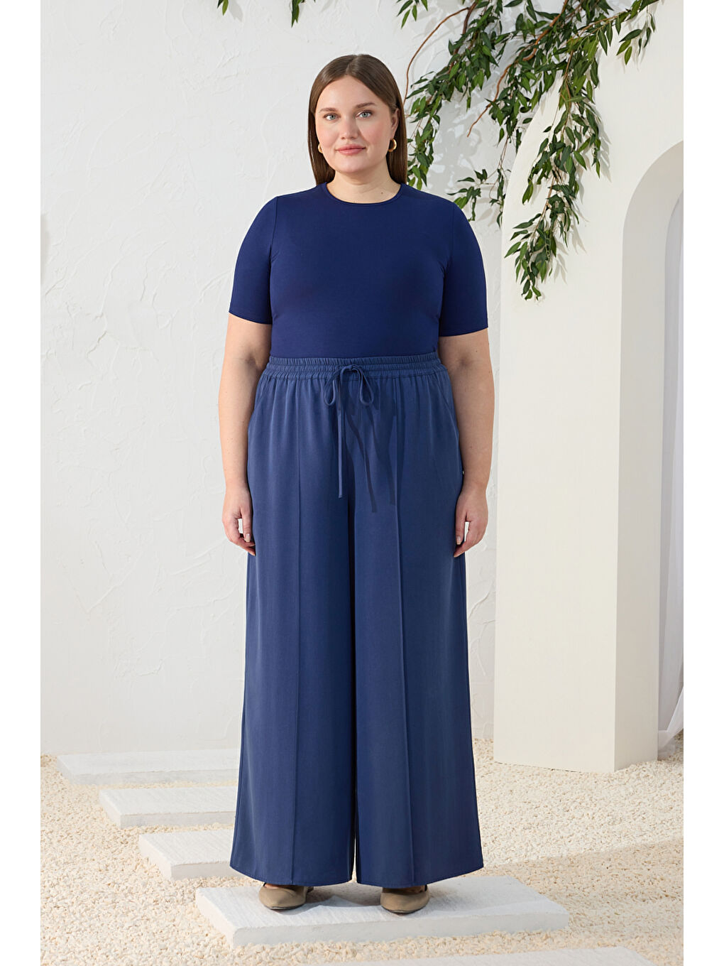 Lacivert Lyocell Pantolon Etek-1