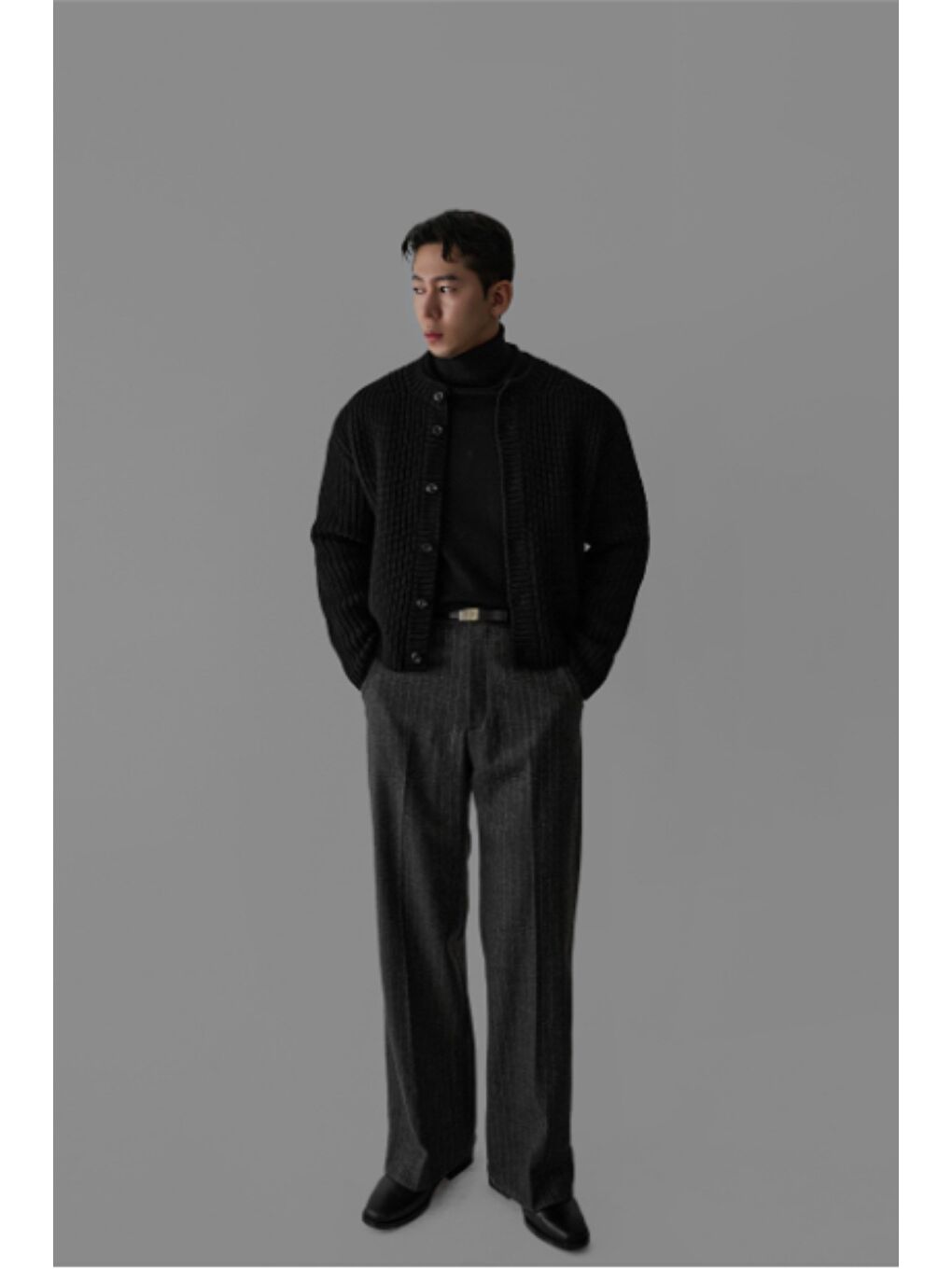 Siyah Erkek Slim Fit Pamuklu Yuvarlak Yaka Düğmeli Hırka-6