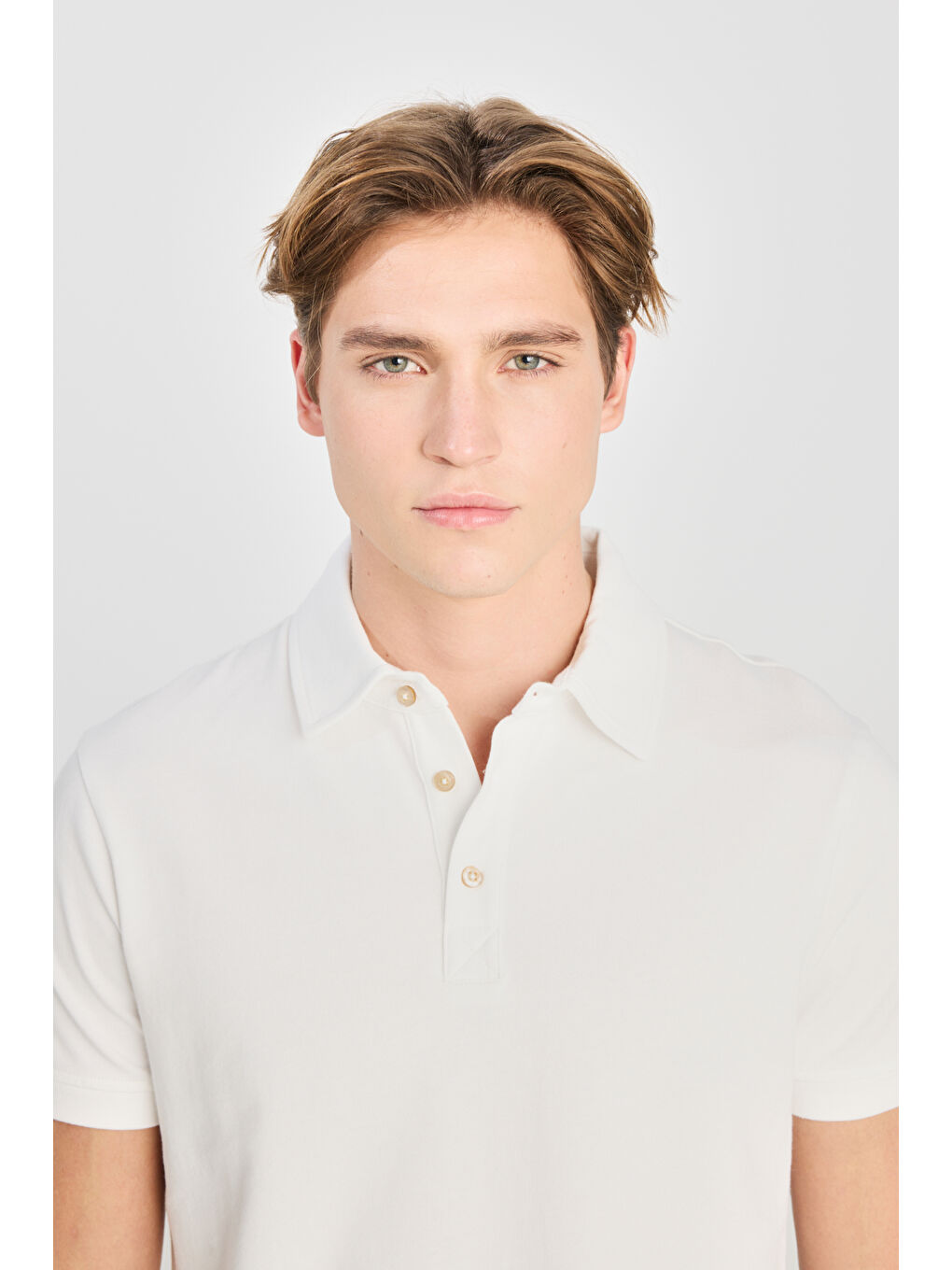 %100 Pamuk Regular Fit Normal Kesim Ekru Polo Yaka Tişört-3