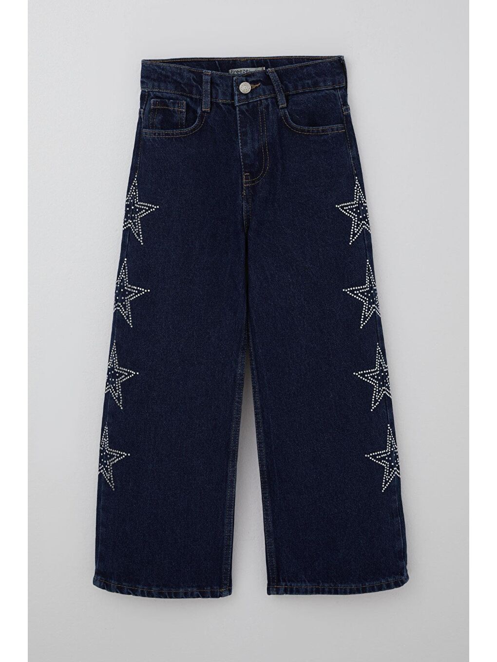 Kız Çocuk Jean Pantolon Taşlı Yıldız Baskılı Koyu Mavi (5-9 Yaş)-2