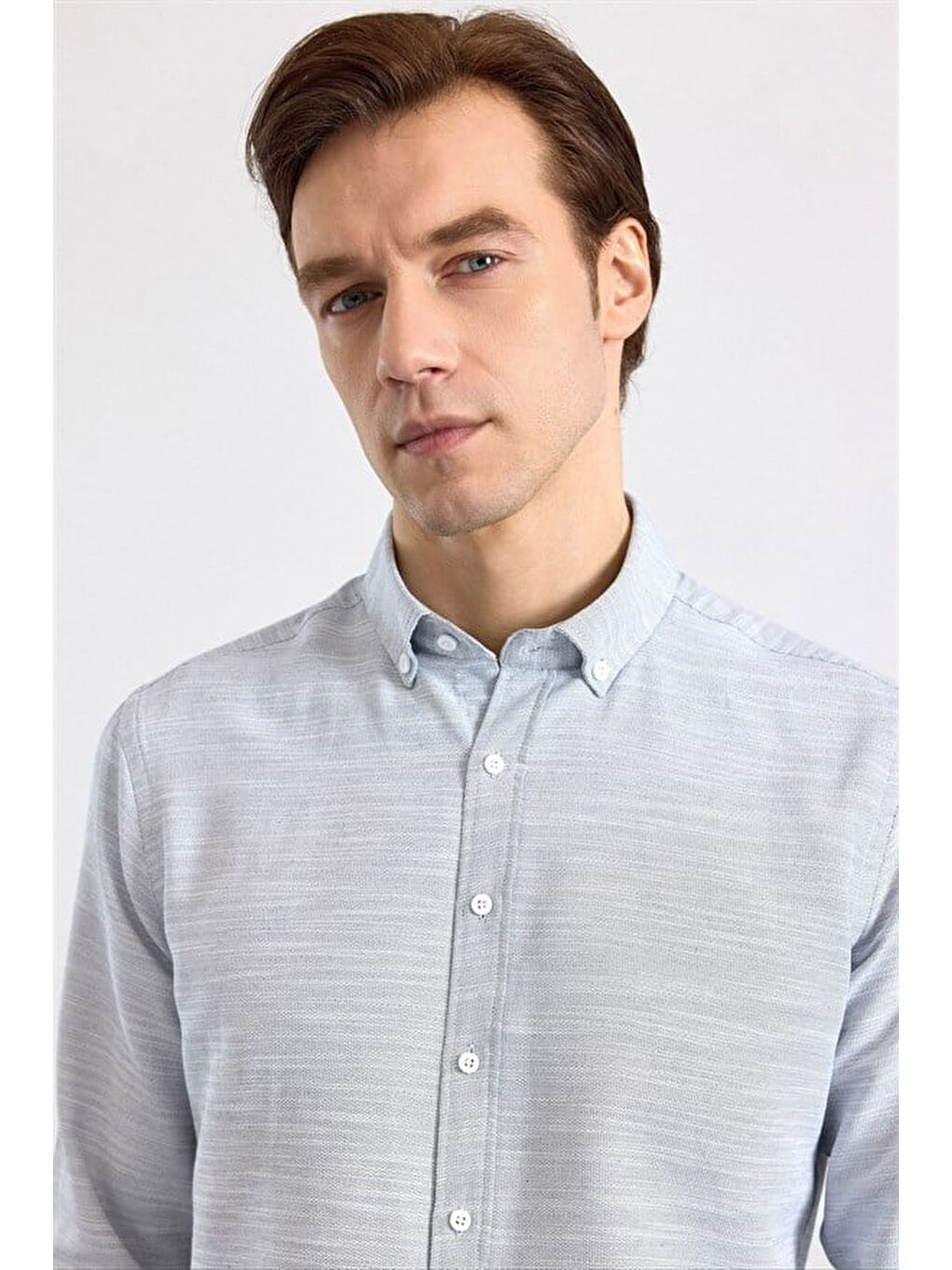 Lacivert Slim Klasik Yaka Düğmeli Uzun Kollu Standart Casual Gömlek-1