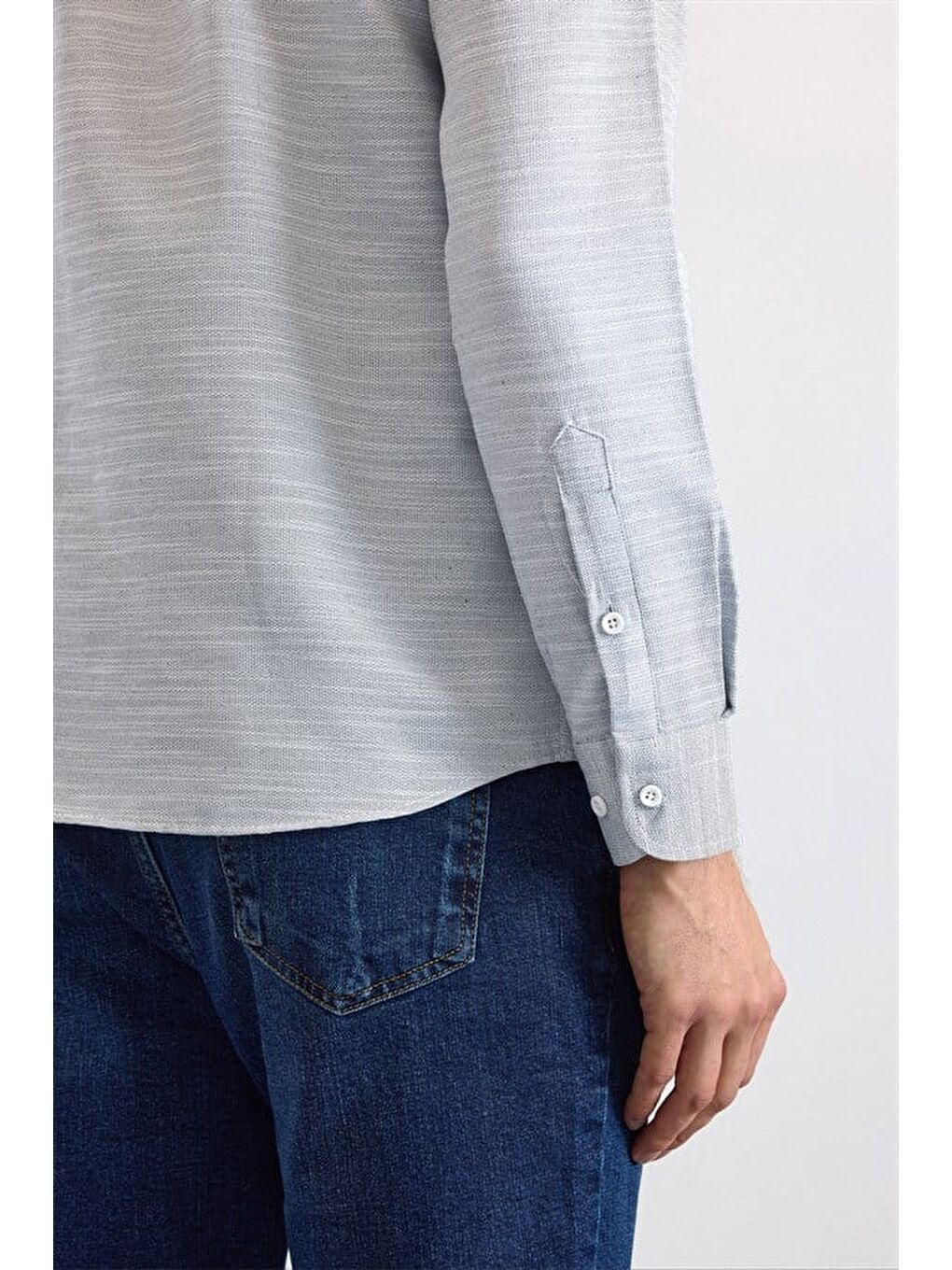 Lacivert Slim Klasik Yaka Düğmeli Uzun Kollu Standart Casual Gömlek-2