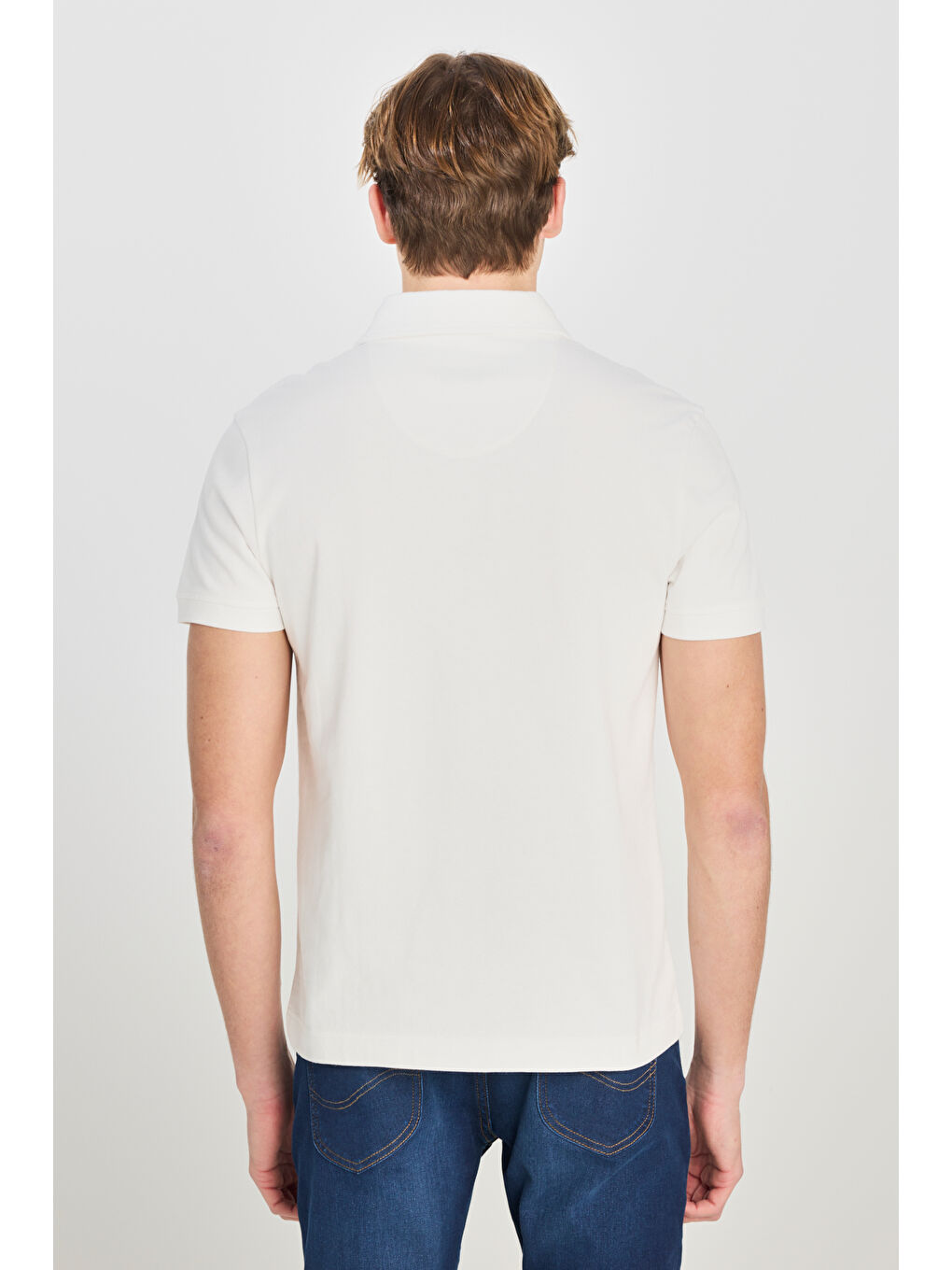 %100 Pamuk Regular Fit Normal Kesim Ekru Polo Yaka Tişört-4