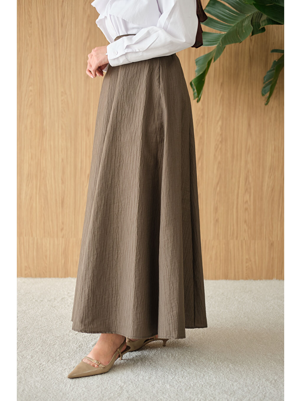 Kadın Yandan Fermuarlı Kendinden Desen Etek Koyu Yeşil-2