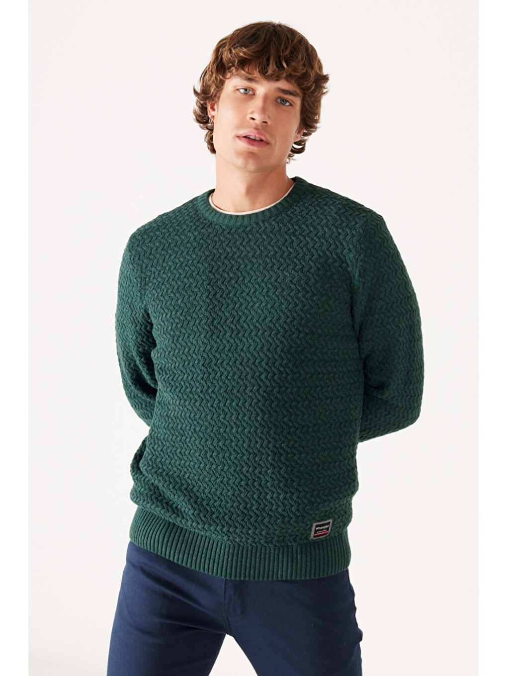 Regular Fit Bisiklet Yaka Yeşil Triko Kazak-1
