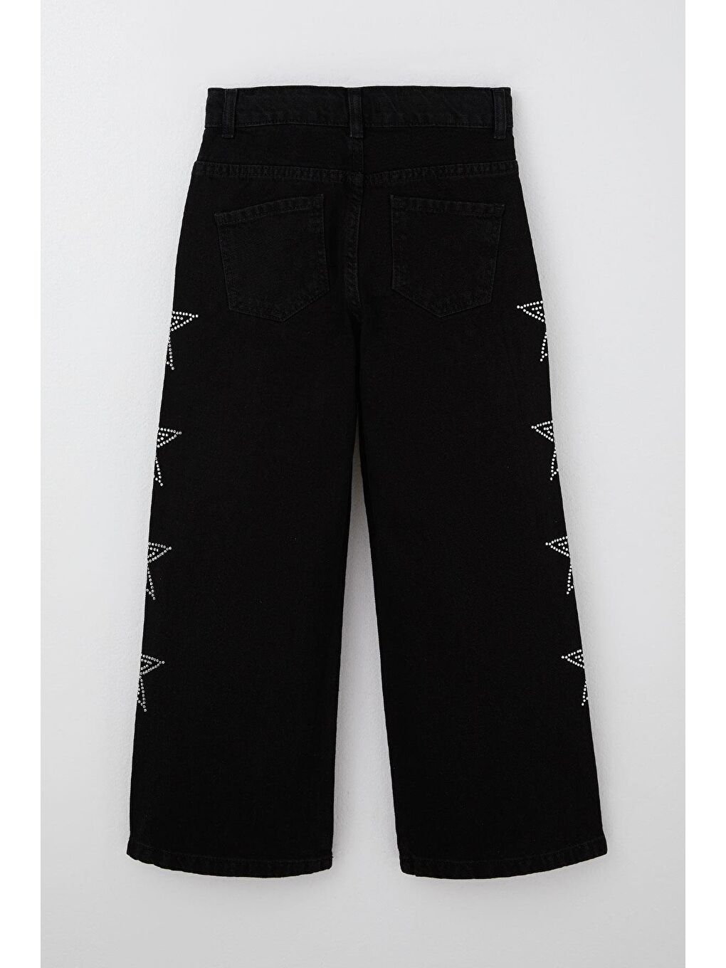 Kız Çocuk Jean Pantolon Taşlı Yıldız Baskılı Siyah (5-9 Yaş)-4