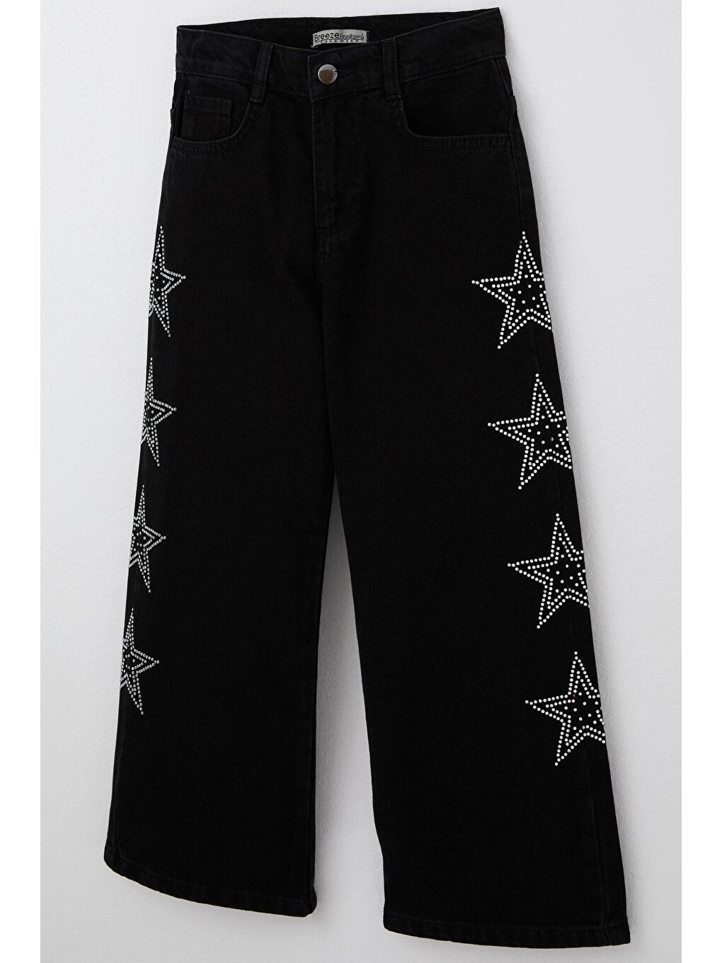 Kız Çocuk Jean Pantolon Taşlı Yıldız Baskılı Siyah (5-9 Yaş)-5