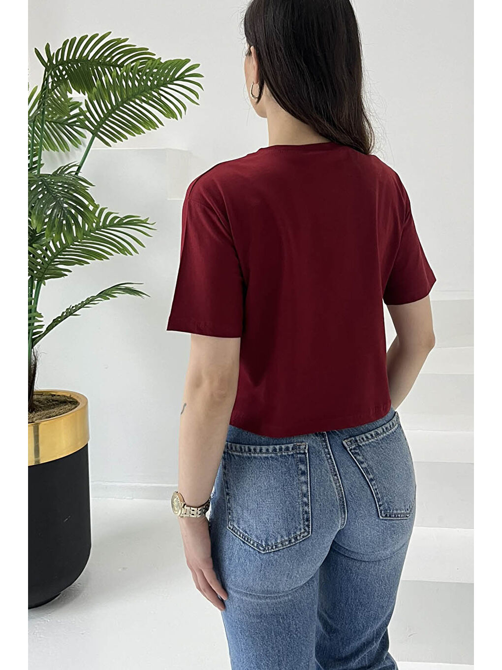 Ayıcık Nakışlı Kısa Kollu T-Şhirt Bordo - 27030-5