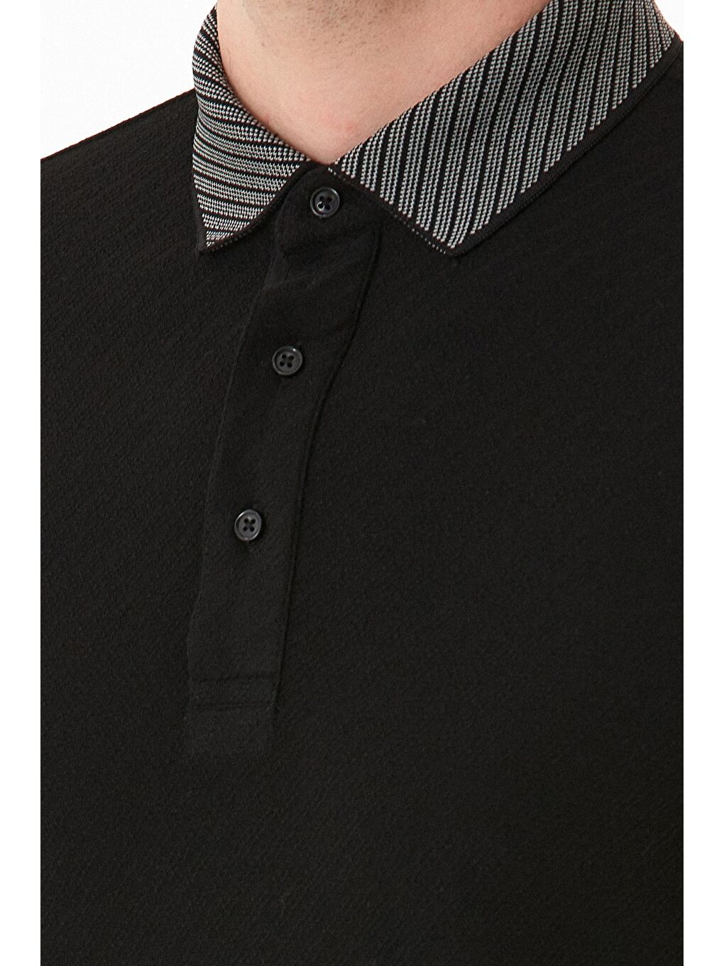 Siyah Desenli Slim Fit Polo Yaka Tişört-4