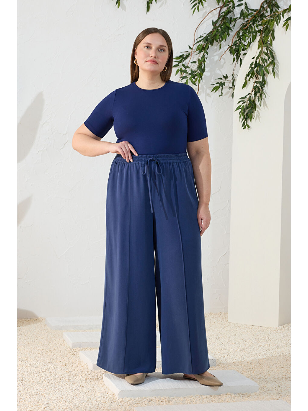 Lacivert Lyocell Pantolon Etek-2