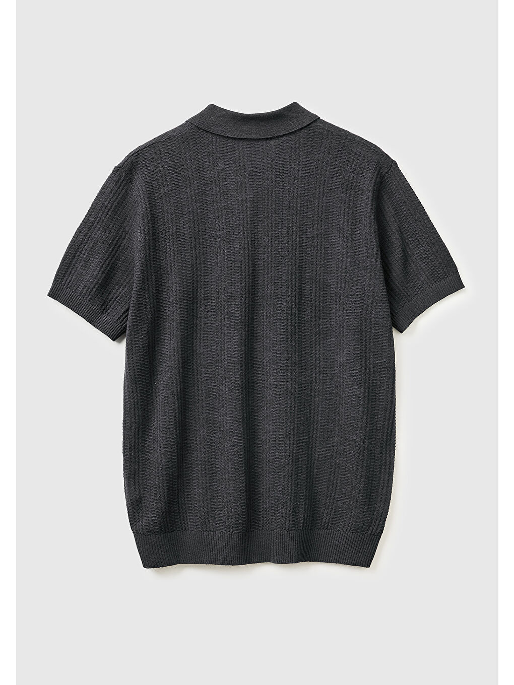 Erkek Beyaz  Pamuk Keten Karışımlı Düğmeli Örme Dokulu Polo Yaka  Triko T-Shirt-1