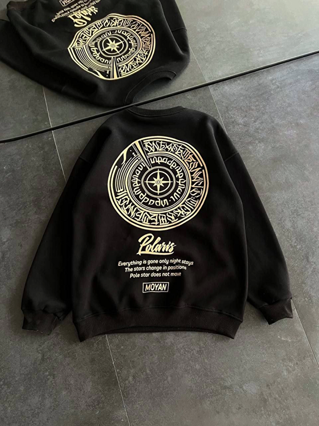 Kışlık Bisiklet Yaka Ön Ve Arka Baskılı Sweatshirt - Siyah-3