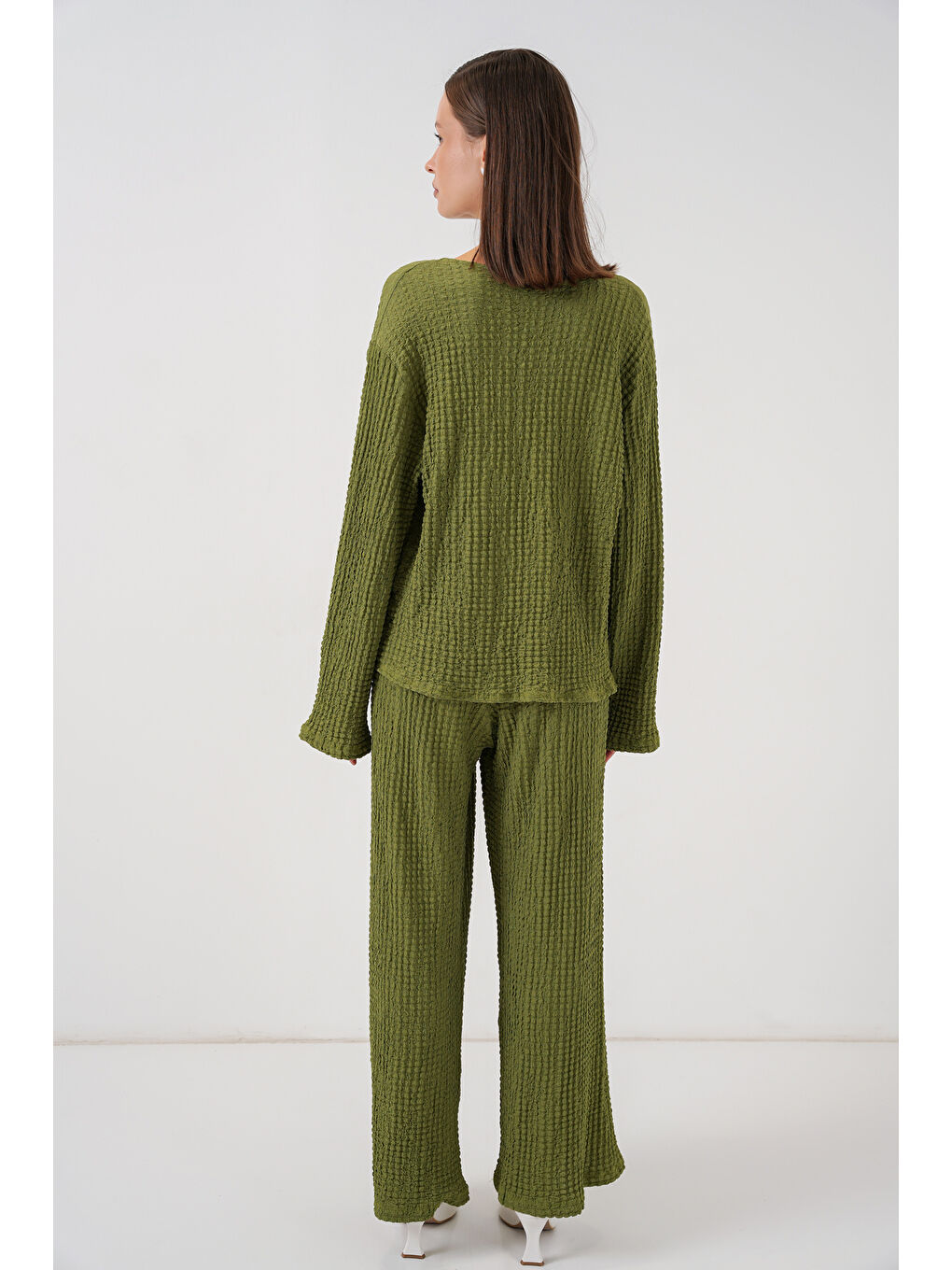 Kadın Örme Bluz Pantolon İkili Takım 30052 - E.Yeşil-5