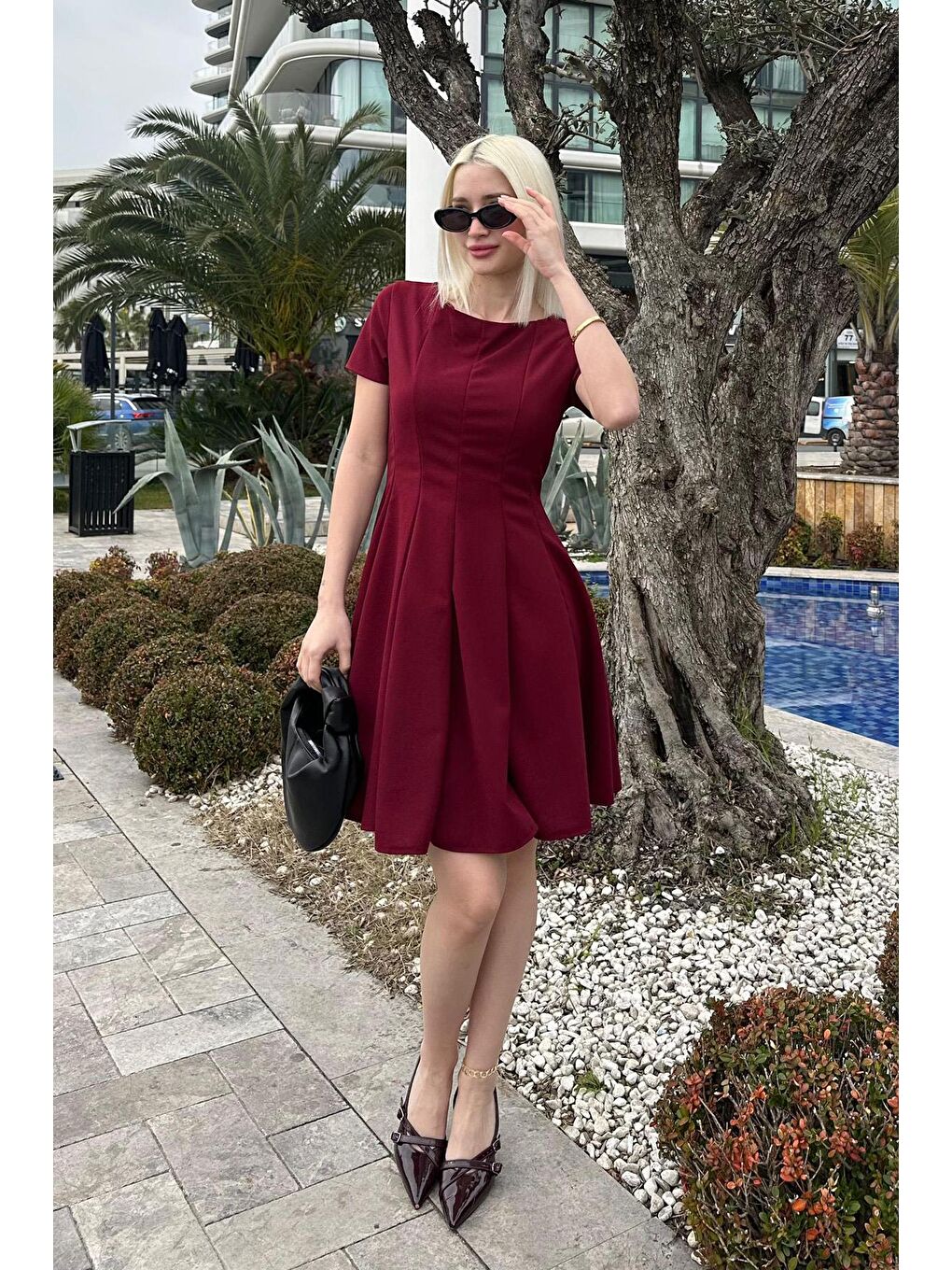 Bordo Godeli Mini Elbise Mg2326-1