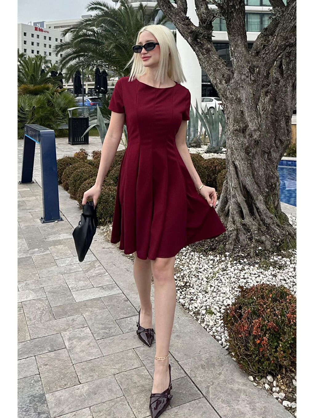 Bordo Godeli Mini Elbise Mg2326-2