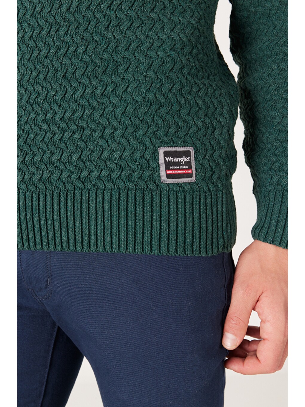 Regular Fit Bisiklet Yaka Yeşil Triko Kazak-3