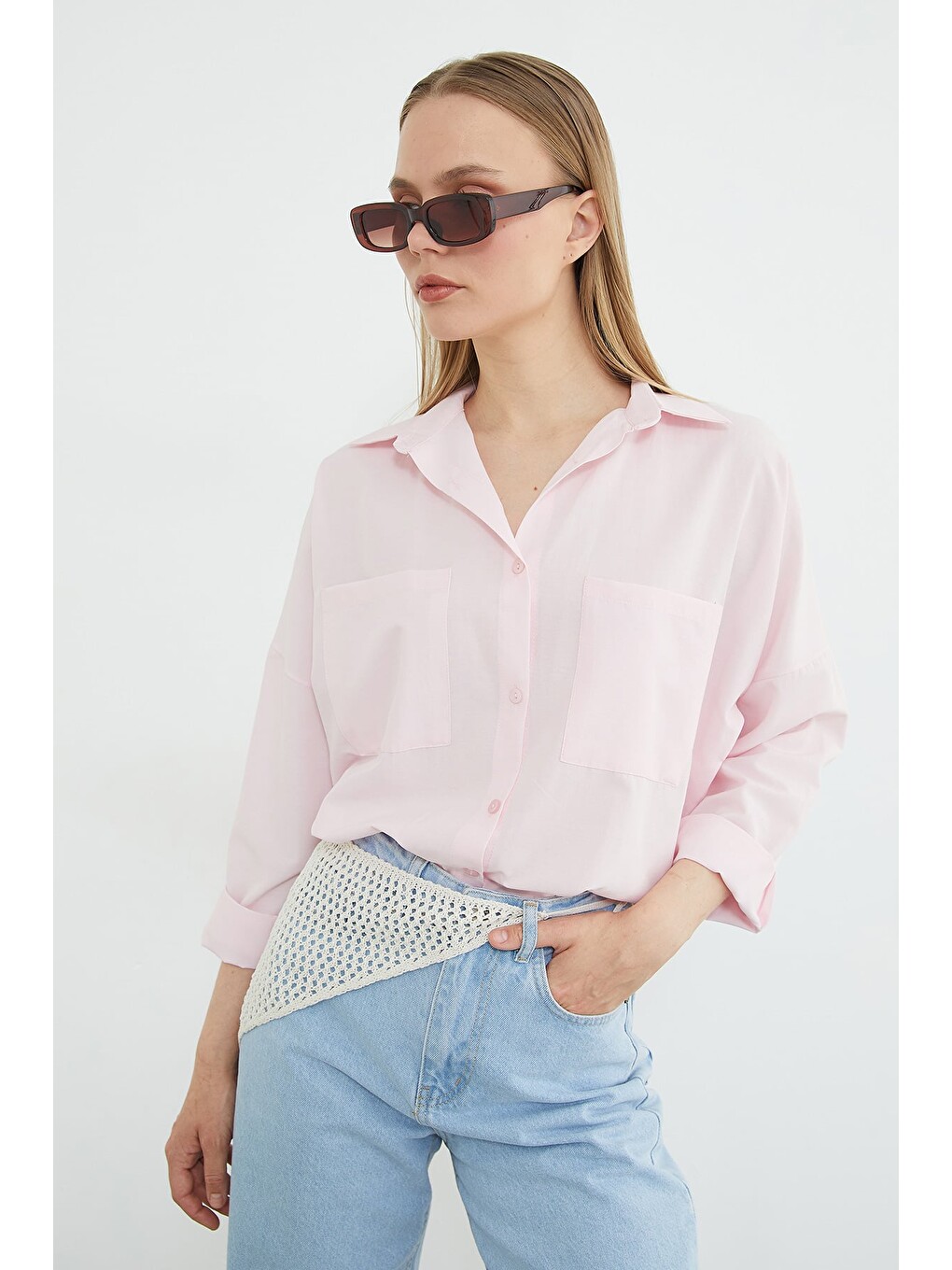 Pembe Basic Çift Cepli Gömlek