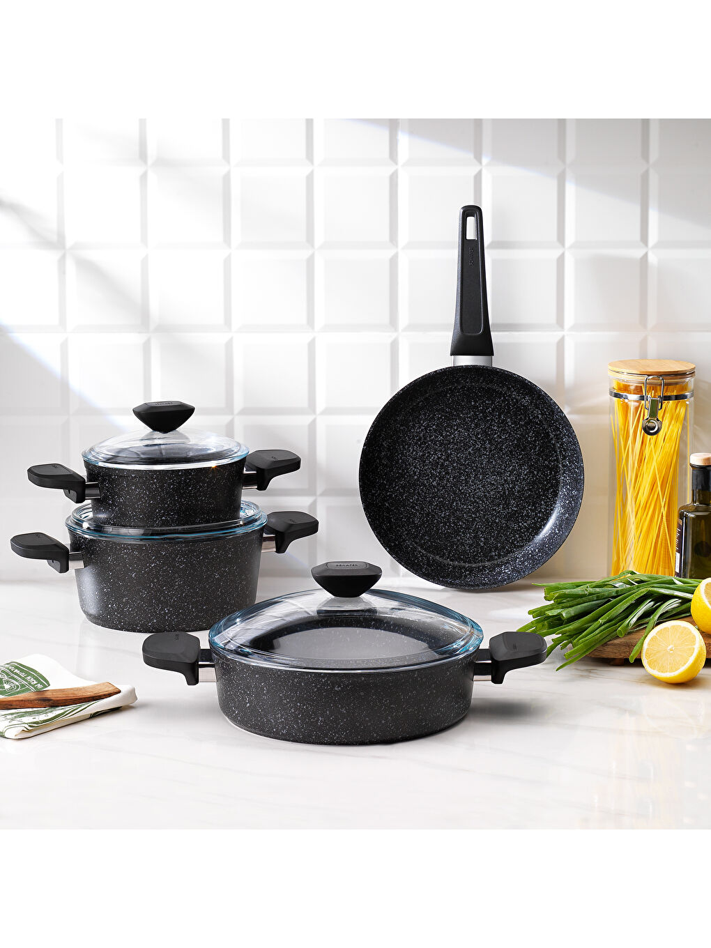 Etna Yanmaz Yapışmaz Tencere Seti 7 Parça-Siyah