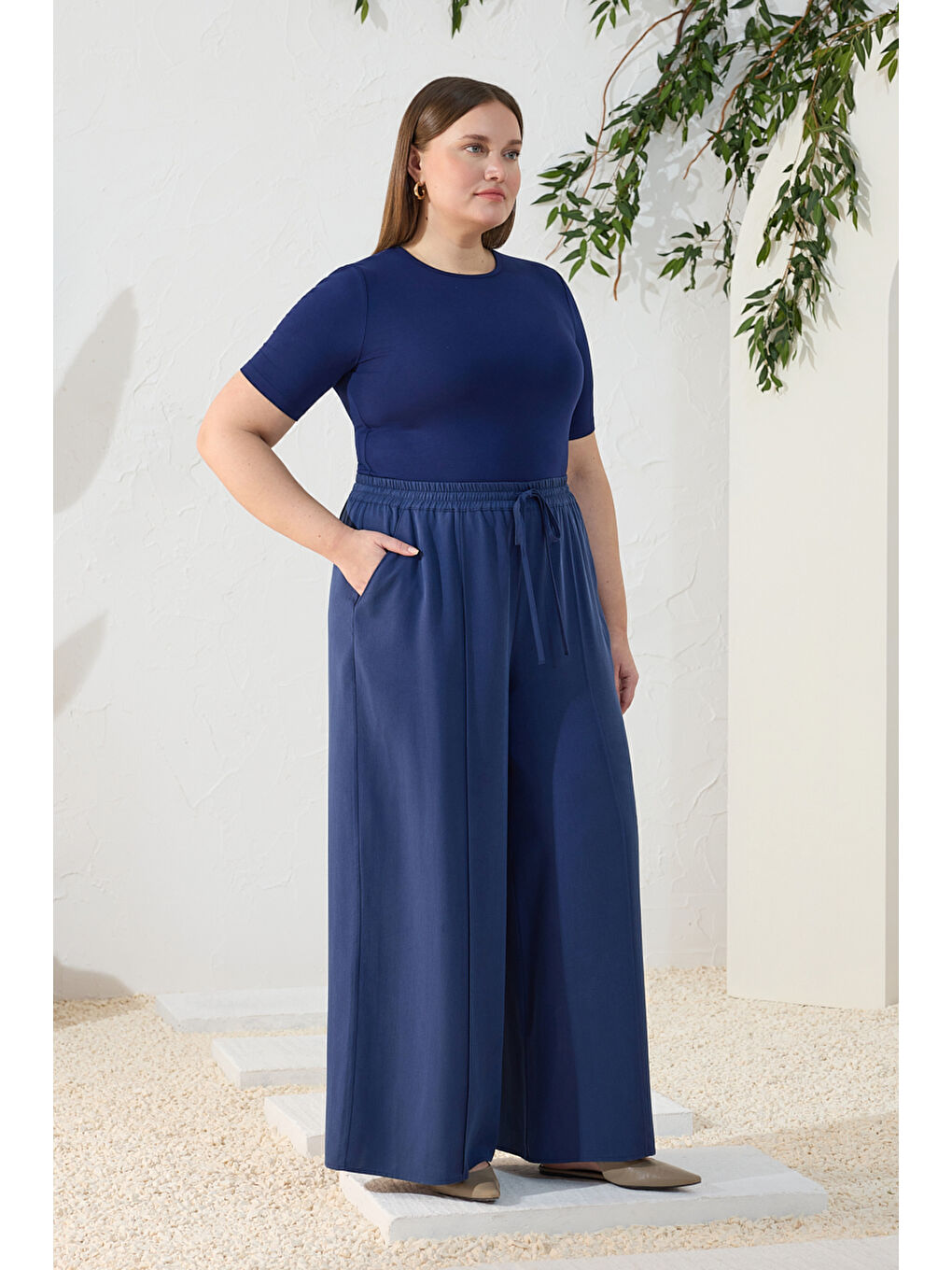 Lacivert Lyocell Pantolon Etek-3