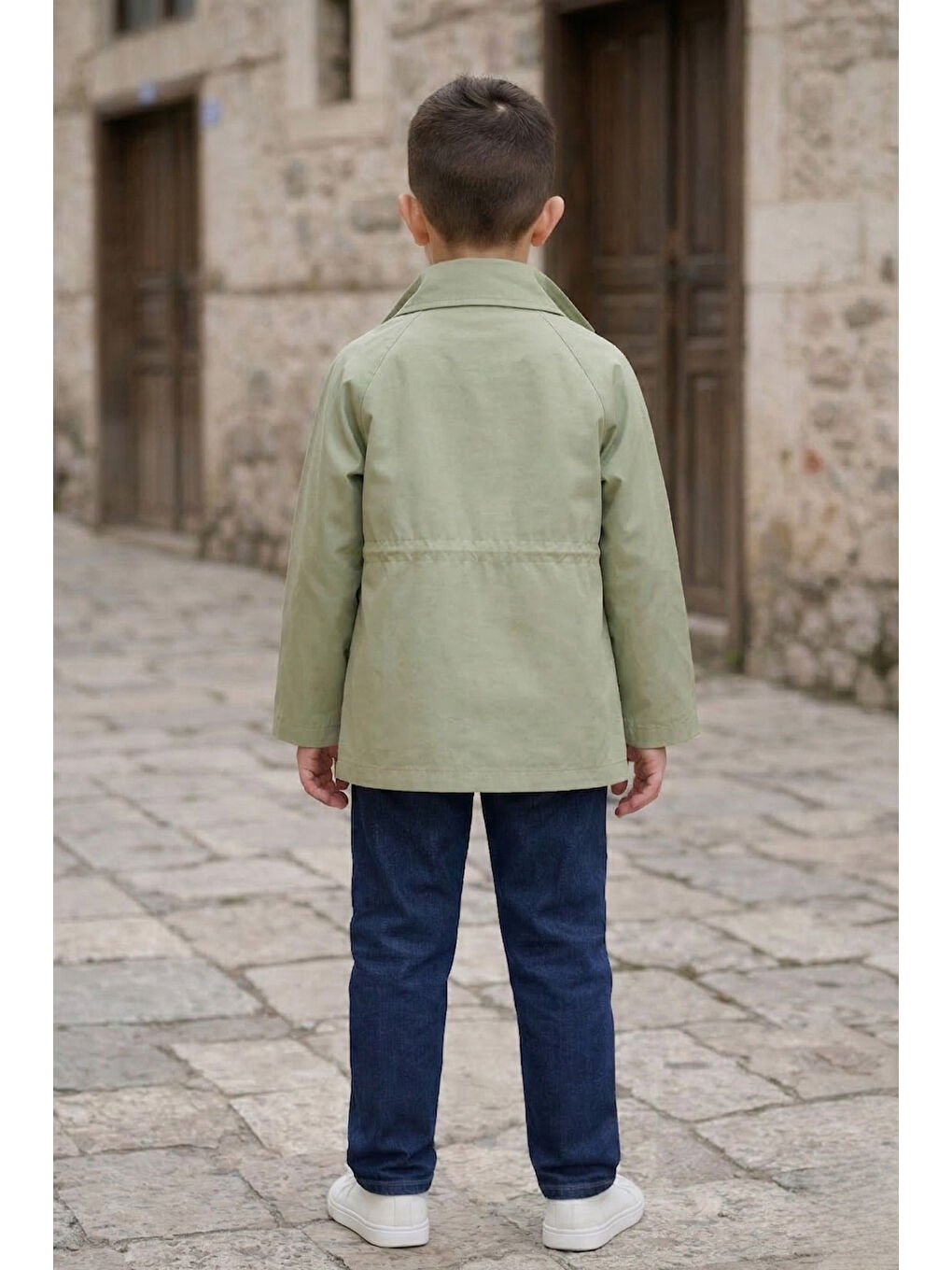 Haki Erkek Çocuk Keten Trençkotlu Gömlek Tişört Pantolonlu Takım TKM7588-3