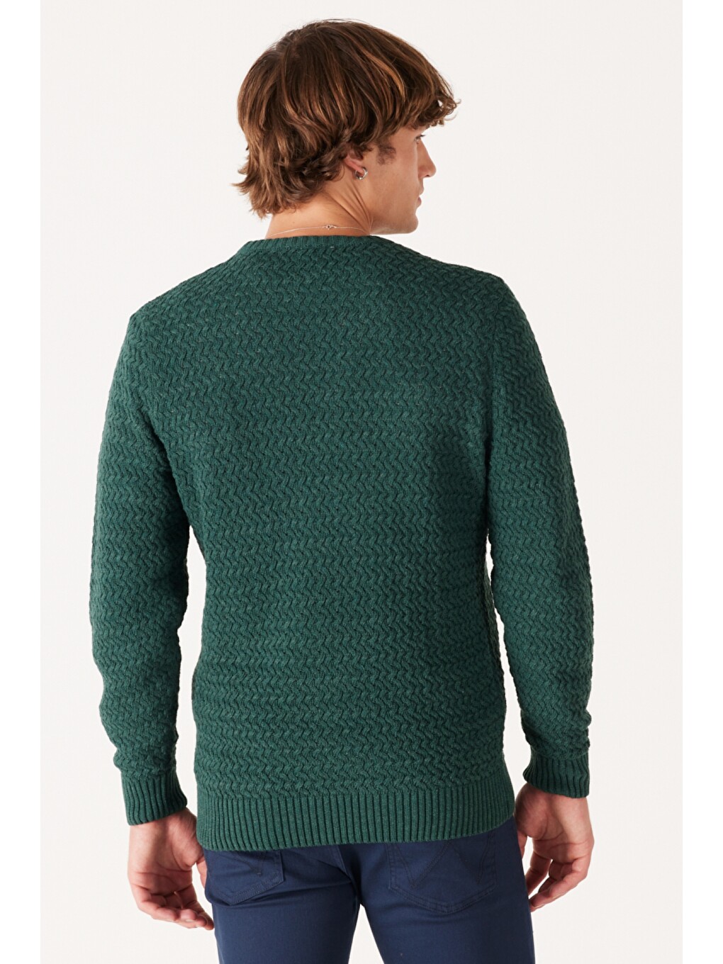 Regular Fit Bisiklet Yaka Yeşil Triko Kazak-5