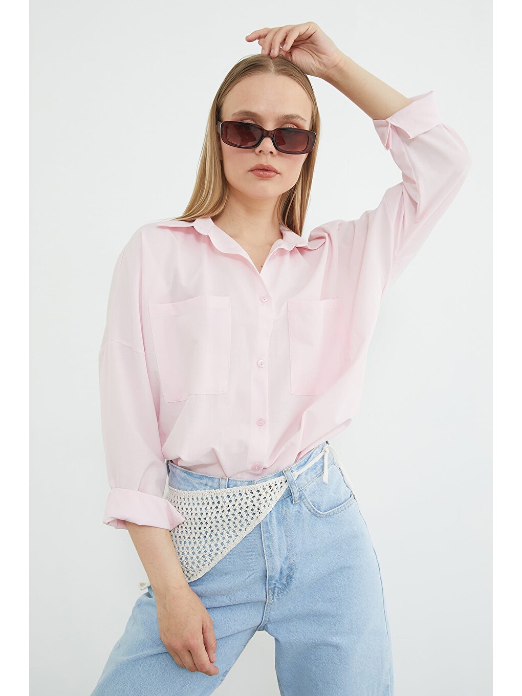 Pembe Basic Çift Cepli Gömlek-1