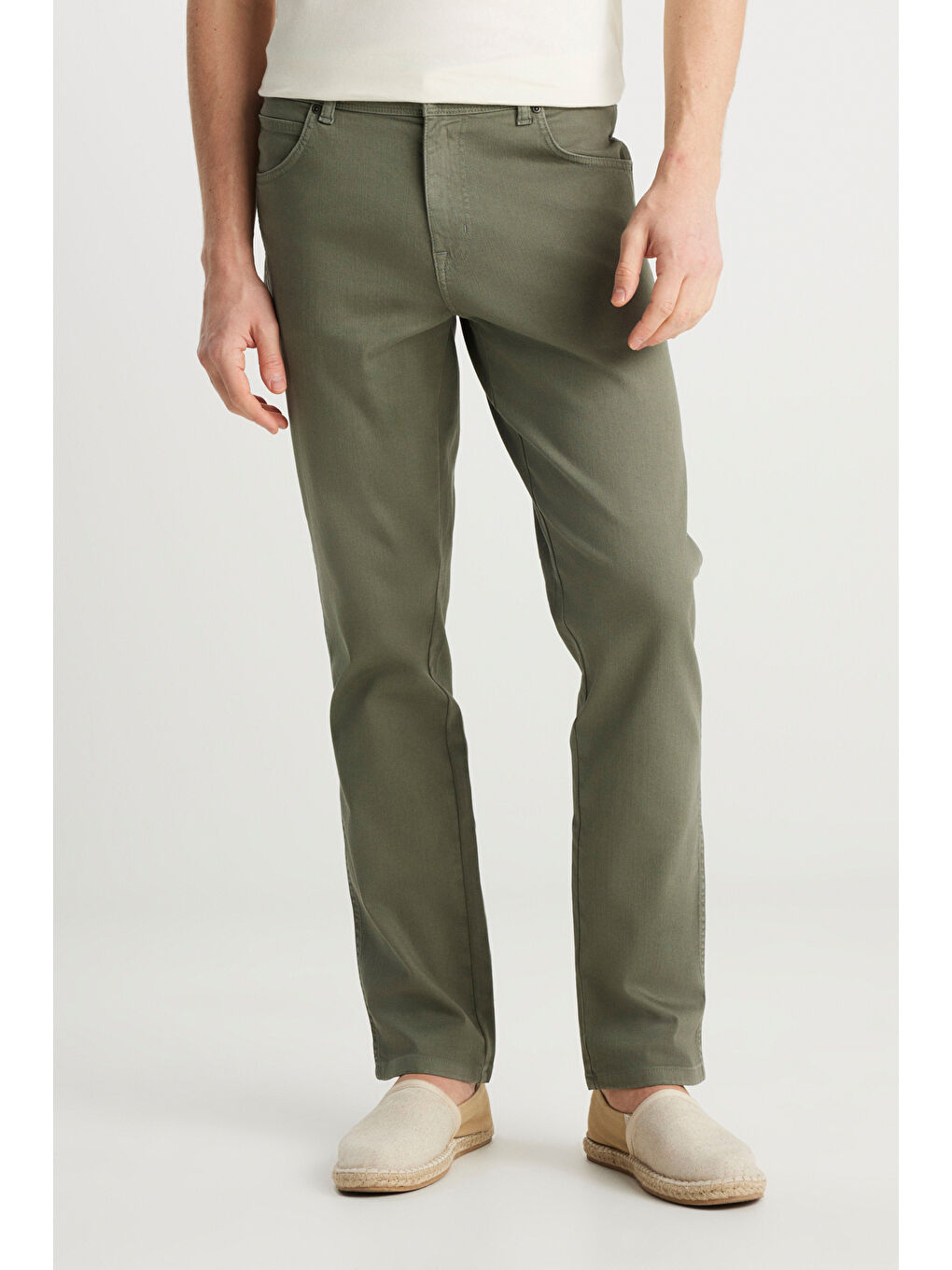 Yeşil Texas Slim Fit Dar Kesim Normal Bel Haki Esnek Pantolon-2