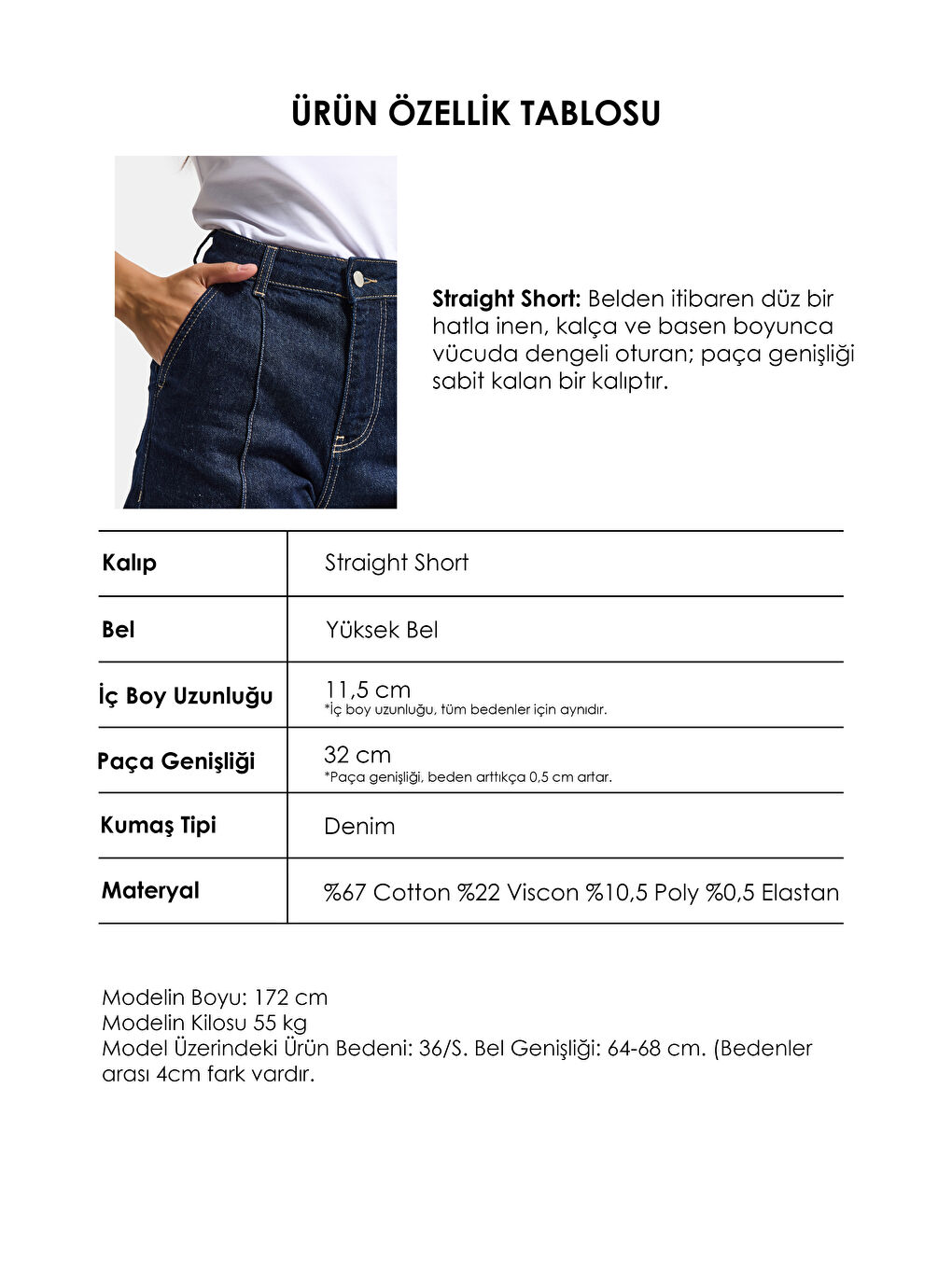 Kadın İndigo Selvedge 7s6-50 Straight Fit Relax Denim Şort-3