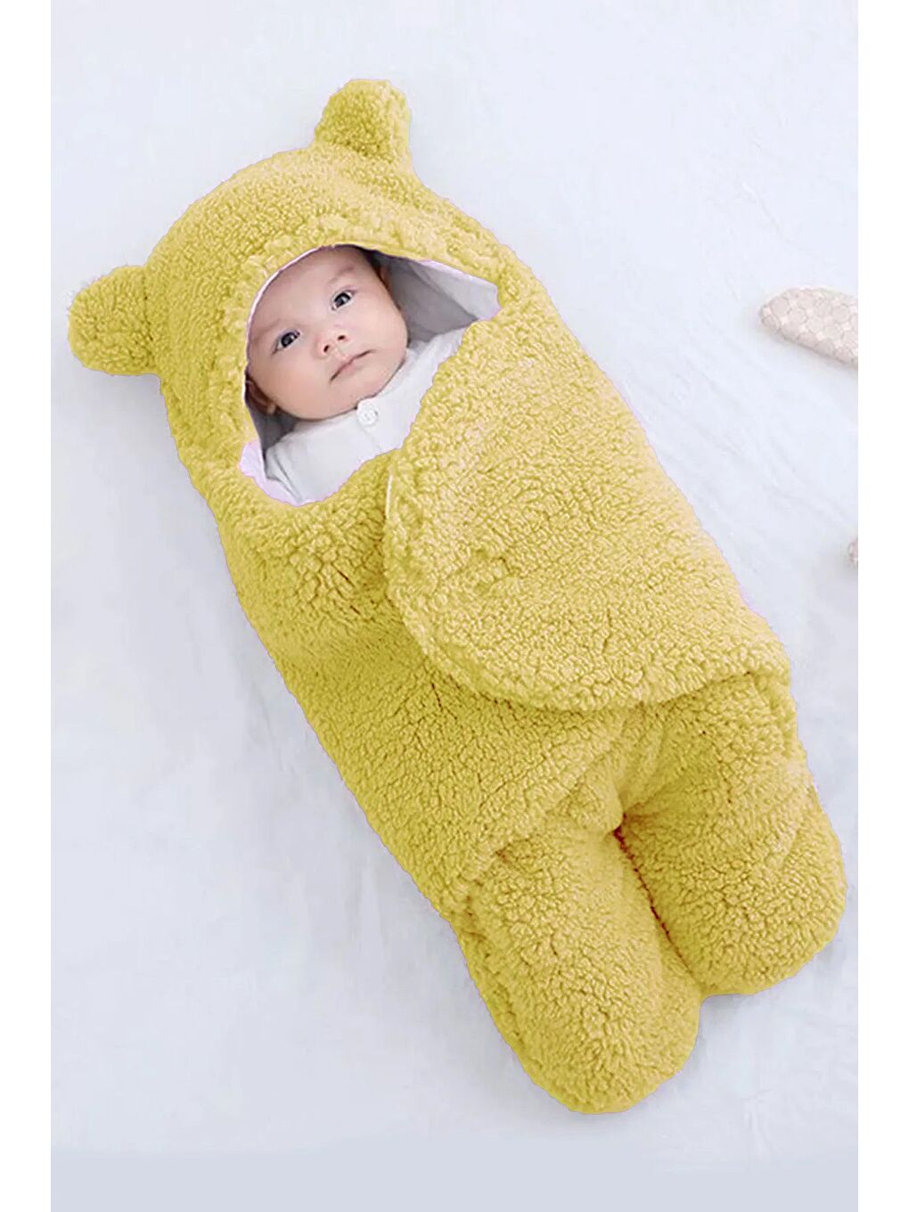 Sarı 0 - 12 Ay Kulaklı Welsoft Dış Kundak Bebek Battaniye