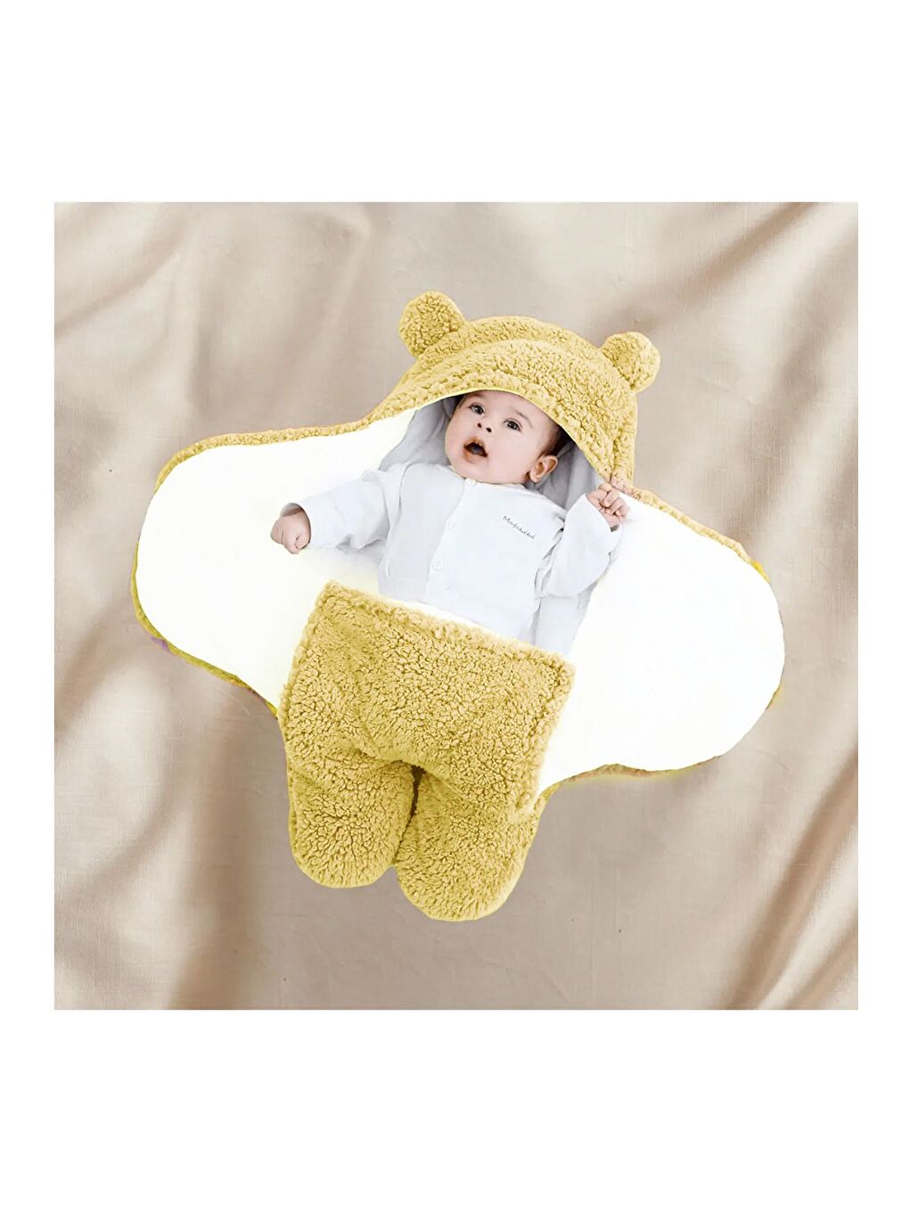 Sarı 0 - 12 Ay Kulaklı Welsoft Dış Kundak Bebek Battaniye-1