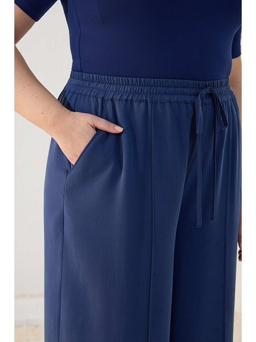 Lacivert Lyocell Pantolon Etek-4
