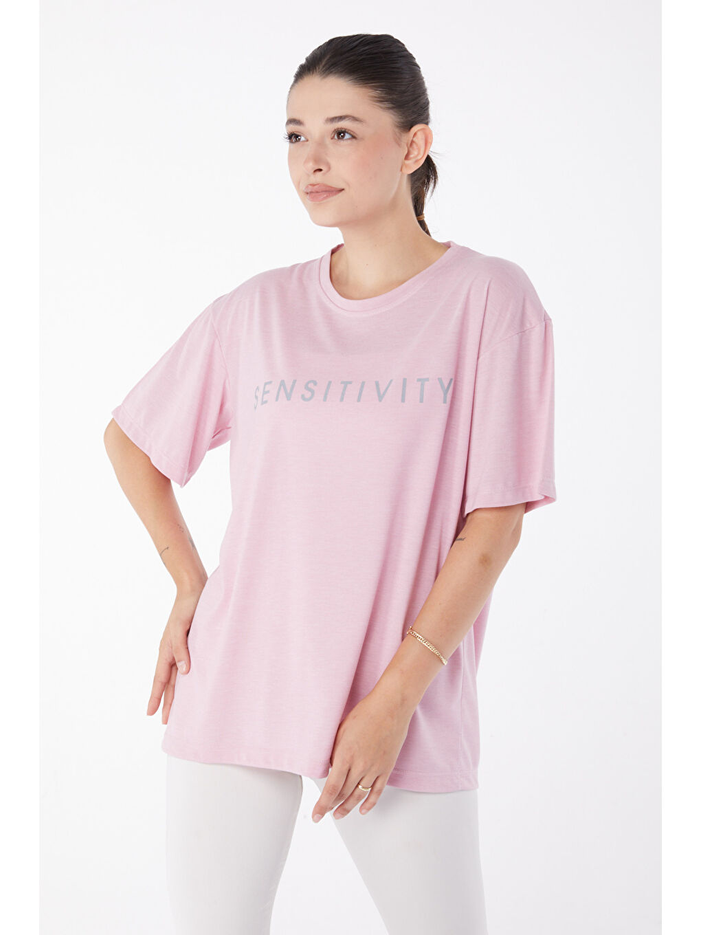 Pembe Kısa Kollu Baskılı T-shirt Gül - 25984-1