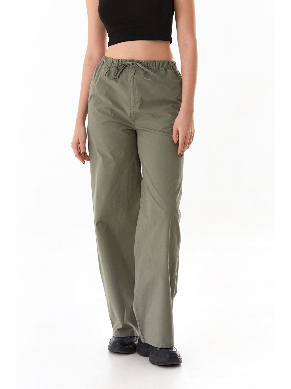 Haki Beli Lastikli Paraşüt Kumaş Pantolon-4
