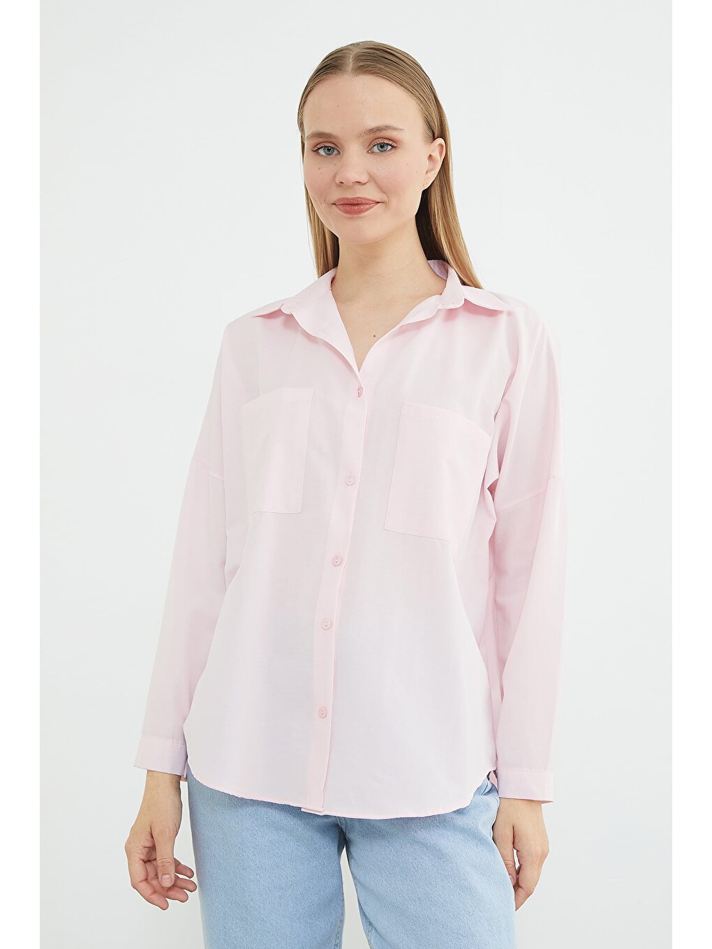 Pembe Basic Çift Cepli Gömlek-2