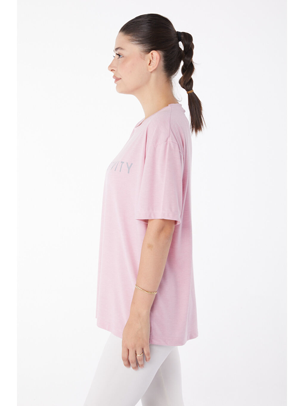 Pembe Kısa Kollu Baskılı T-shirt Gül - 25984-3