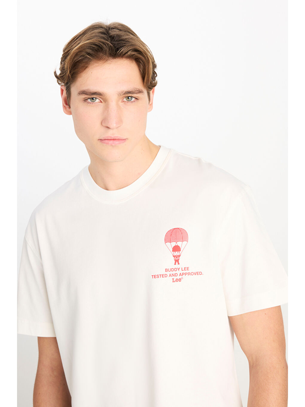 %100 Pamuk Relaxed Fit Geniş Kesim Bisiklet Yaka Beyaz Tişört-3