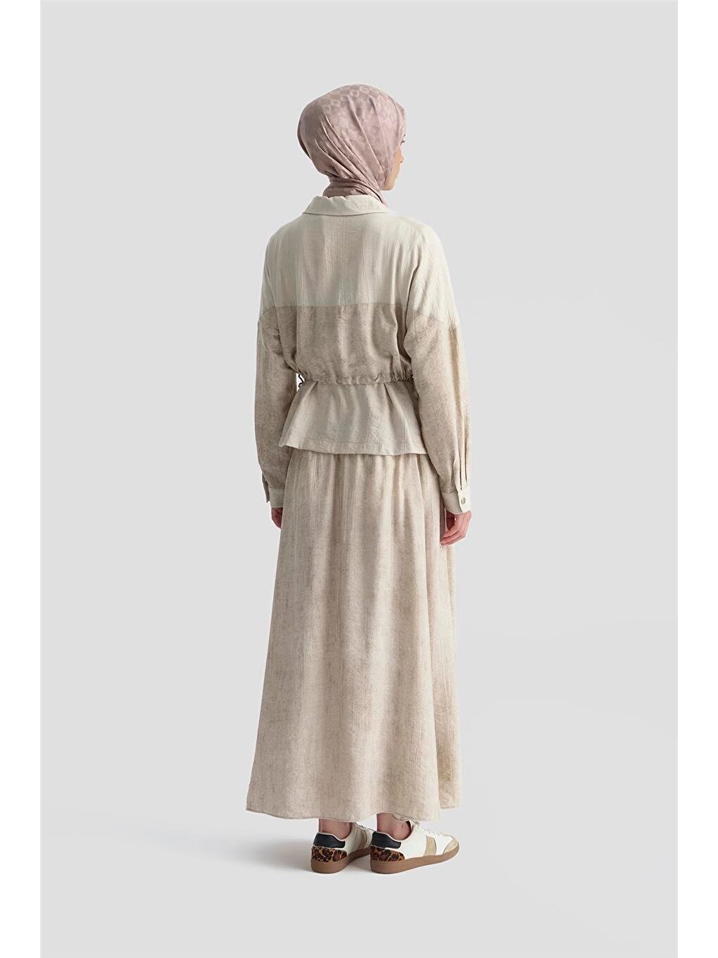 Bej Efekt Kumaşlı Ceketli Takım 25K6105 Vizon-3