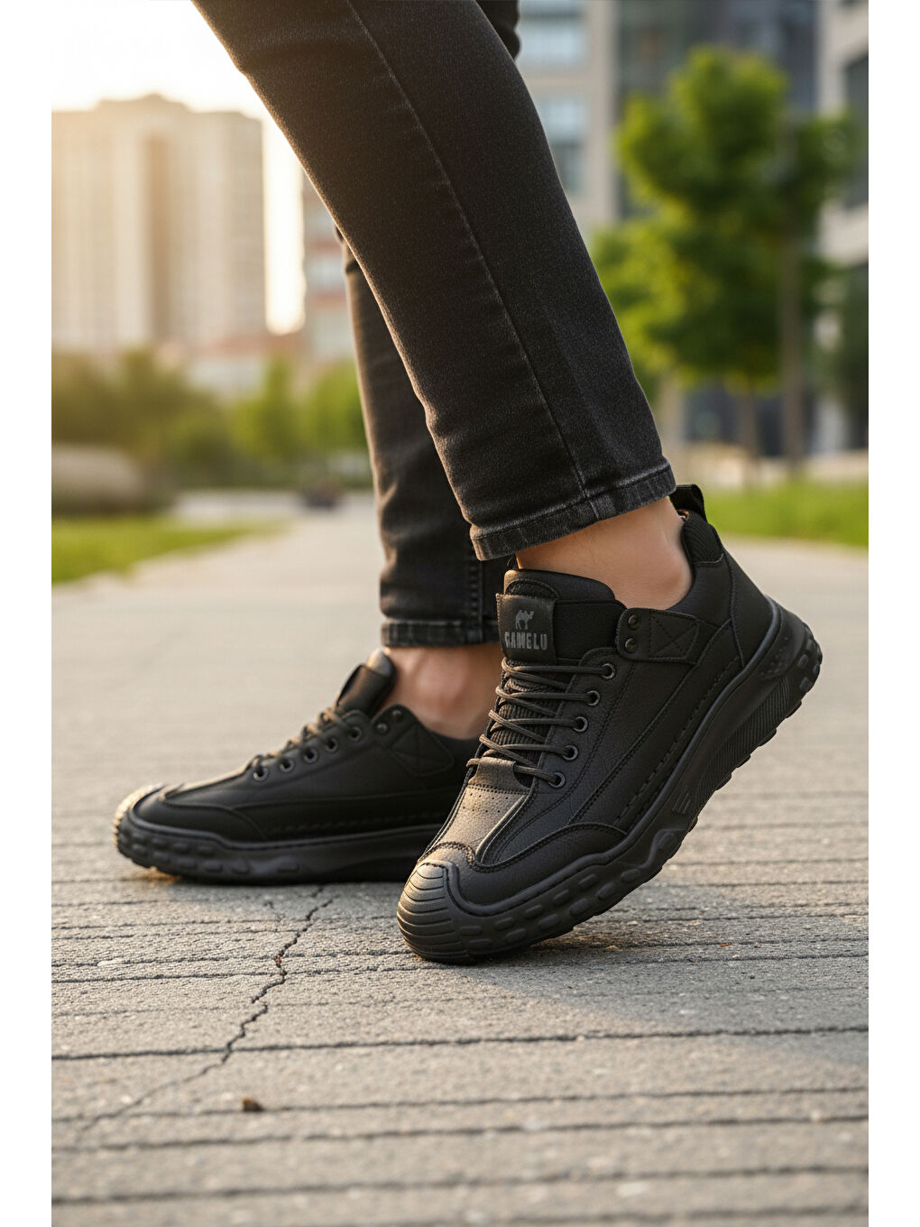 Siyah Hakiki Deri Erkek Casual Yürüyüş Ayakkabısı Season M-2