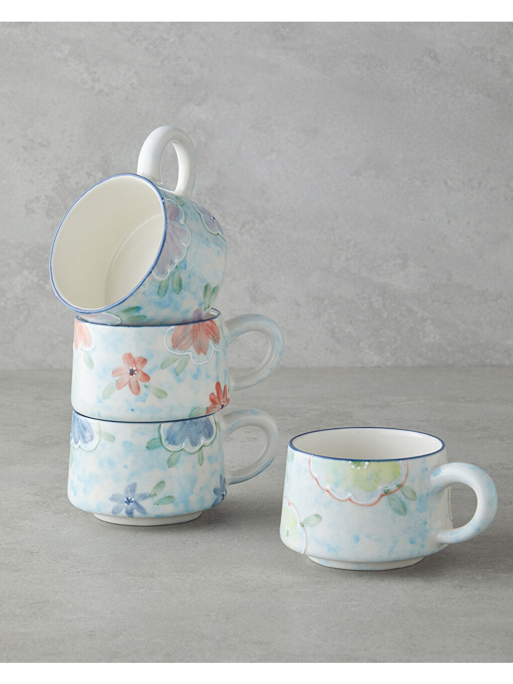 Pastel Blooming Seramik Kupa 260 ml Mavi - Kırmızı -Yeşil-2