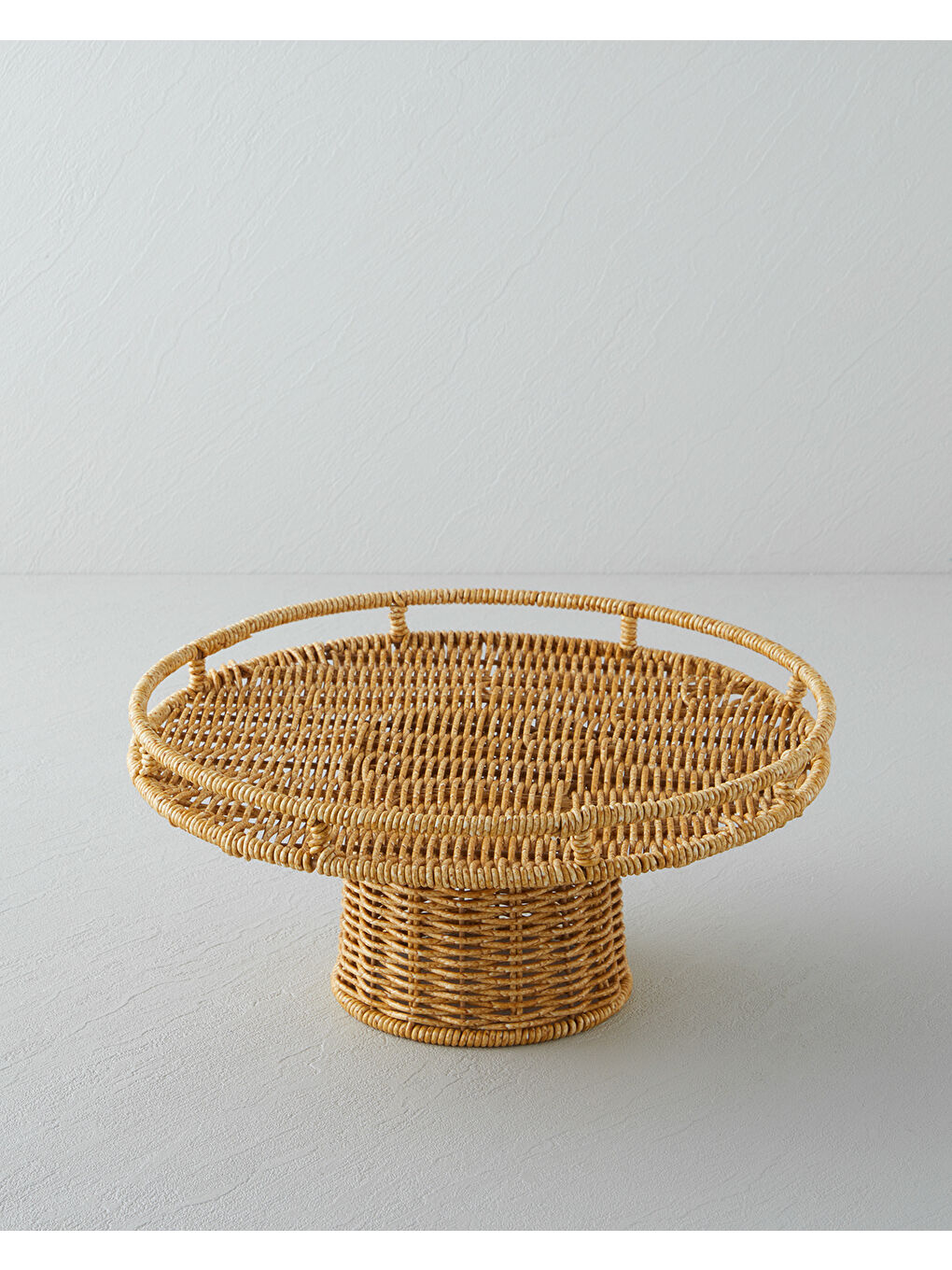 Wicker Plastik Rattan Kek Standı 30 cm Açık Kahverengi