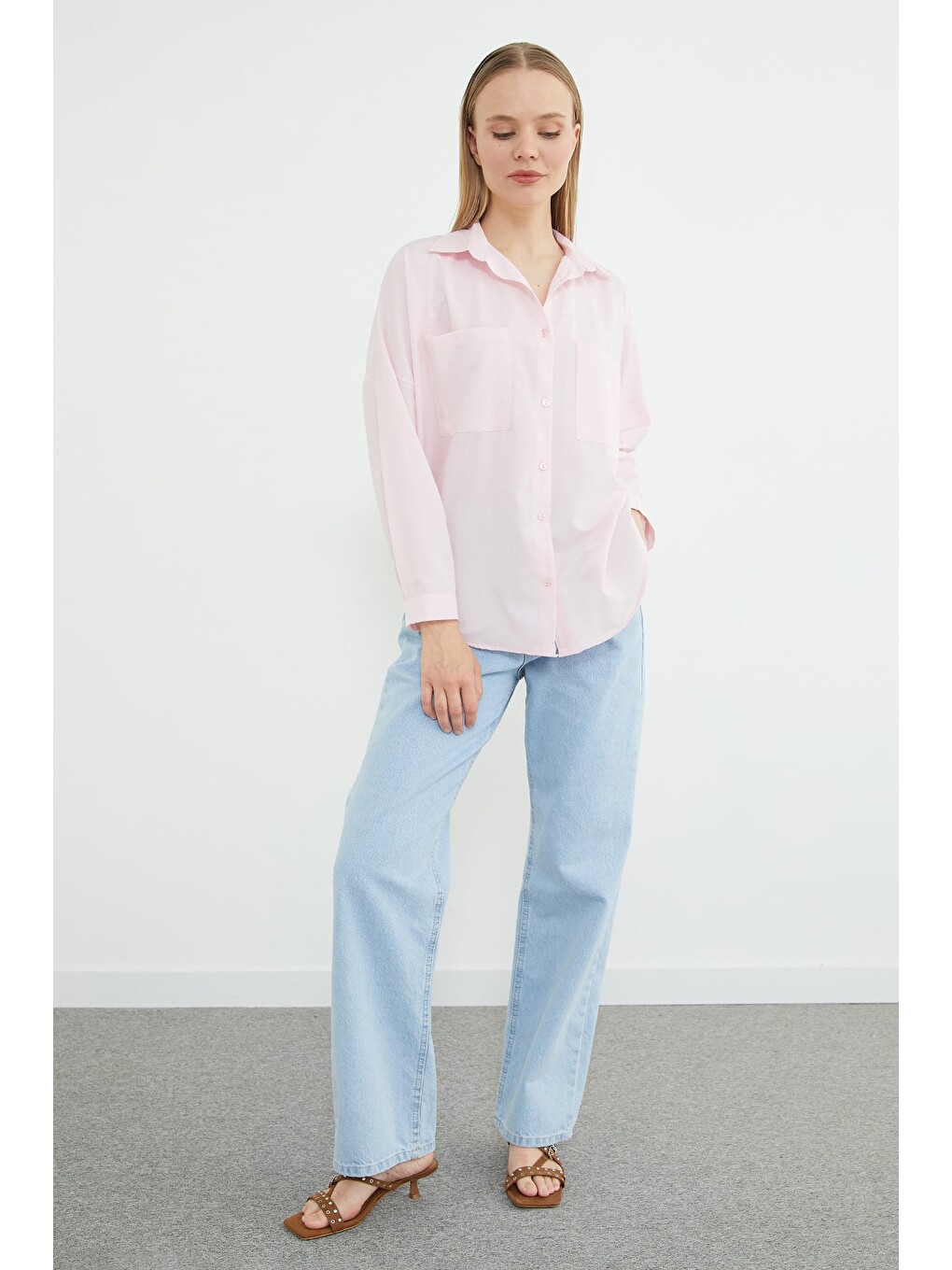 Pembe Basic Çift Cepli Gömlek-4