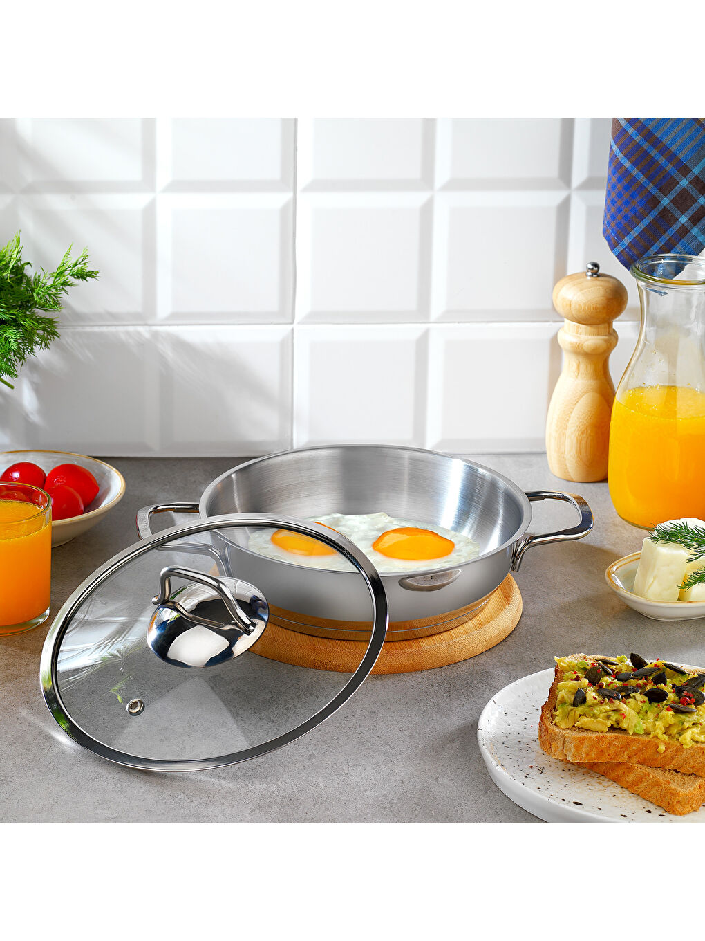 Gri Held Çelik Sahan (Kapaklı) 20 Cm-2 Parça-Inox