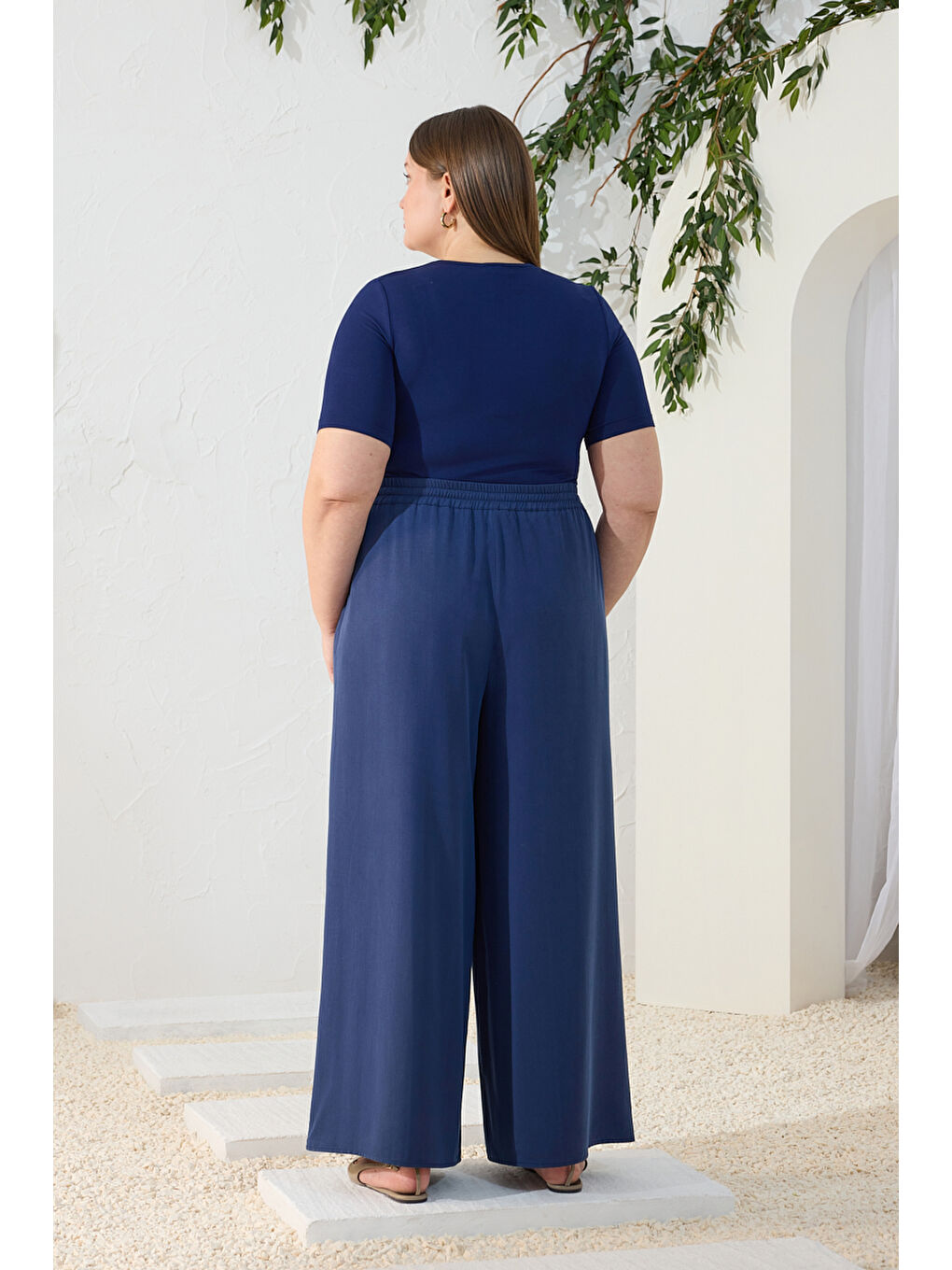 Lacivert Lyocell Pantolon Etek-5
